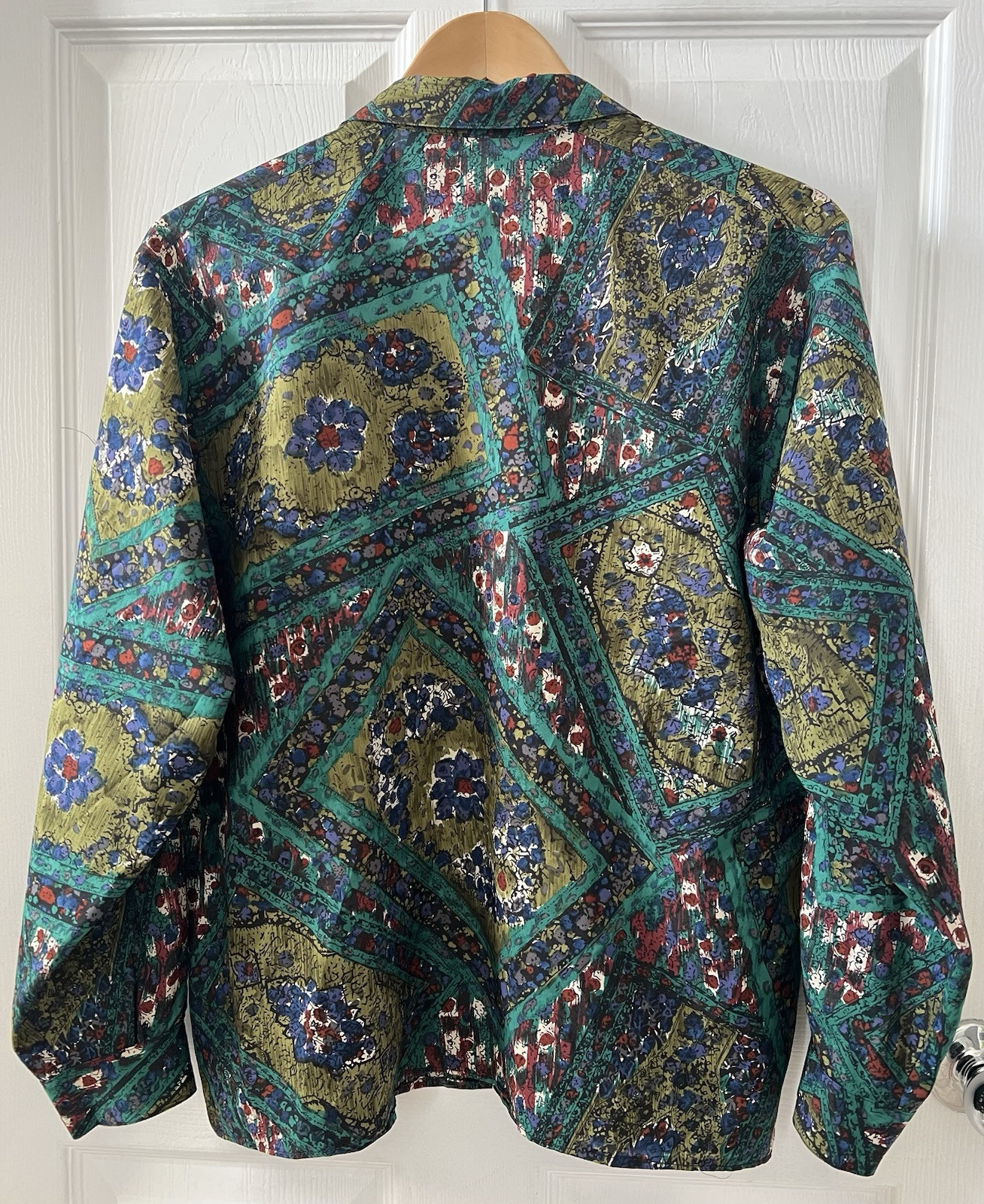 Vintage 80 LASSERRE Paris Floral Green Top Blouse Sz 44/12 US France Luxury Soft