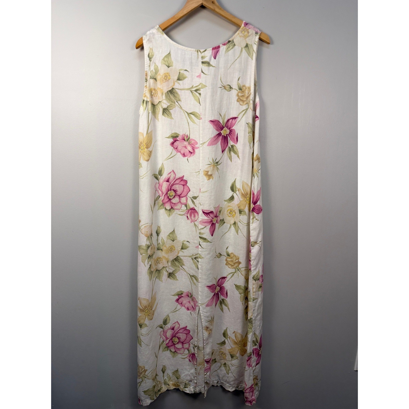 Vintage Hot Cotton Marc Ware Linen Floral Maxi Dress XL Cottagecore Prairie USA