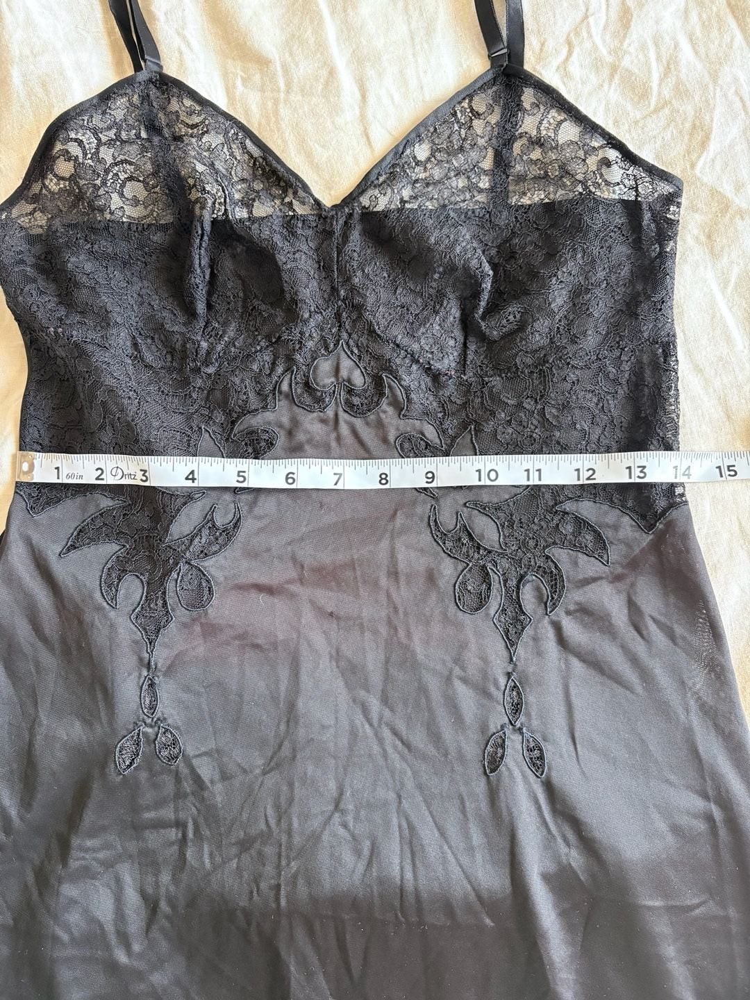 Vintage Black Nylon Lots of Lace Bust Slip Gothic Dress