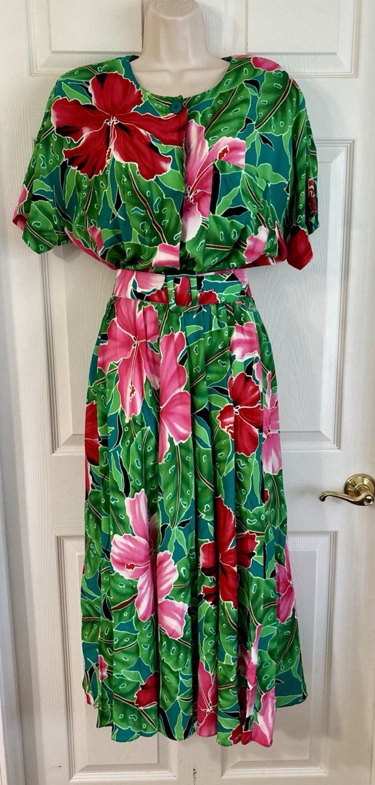 Carol Anderson Vintage 80/90s Floral Belted Shirt Dress 13/14 Midi Dolman