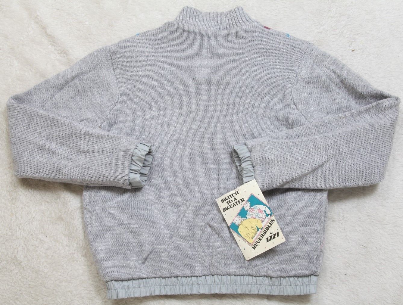 New Izzi Reversibles Gray Pink Purple Sweater Jacket Coat Woman’s Large JKT191