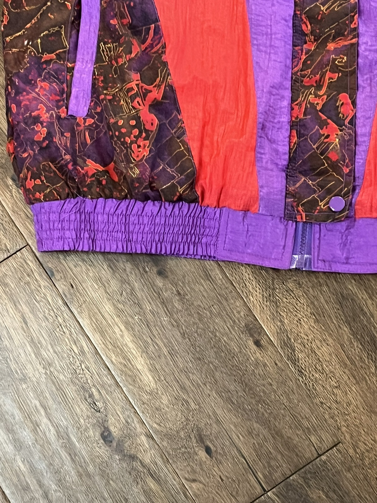 Vtg 80s NOUVEAU MONDE SPORT size 1X Windbreaker Set Purple/multi-colored