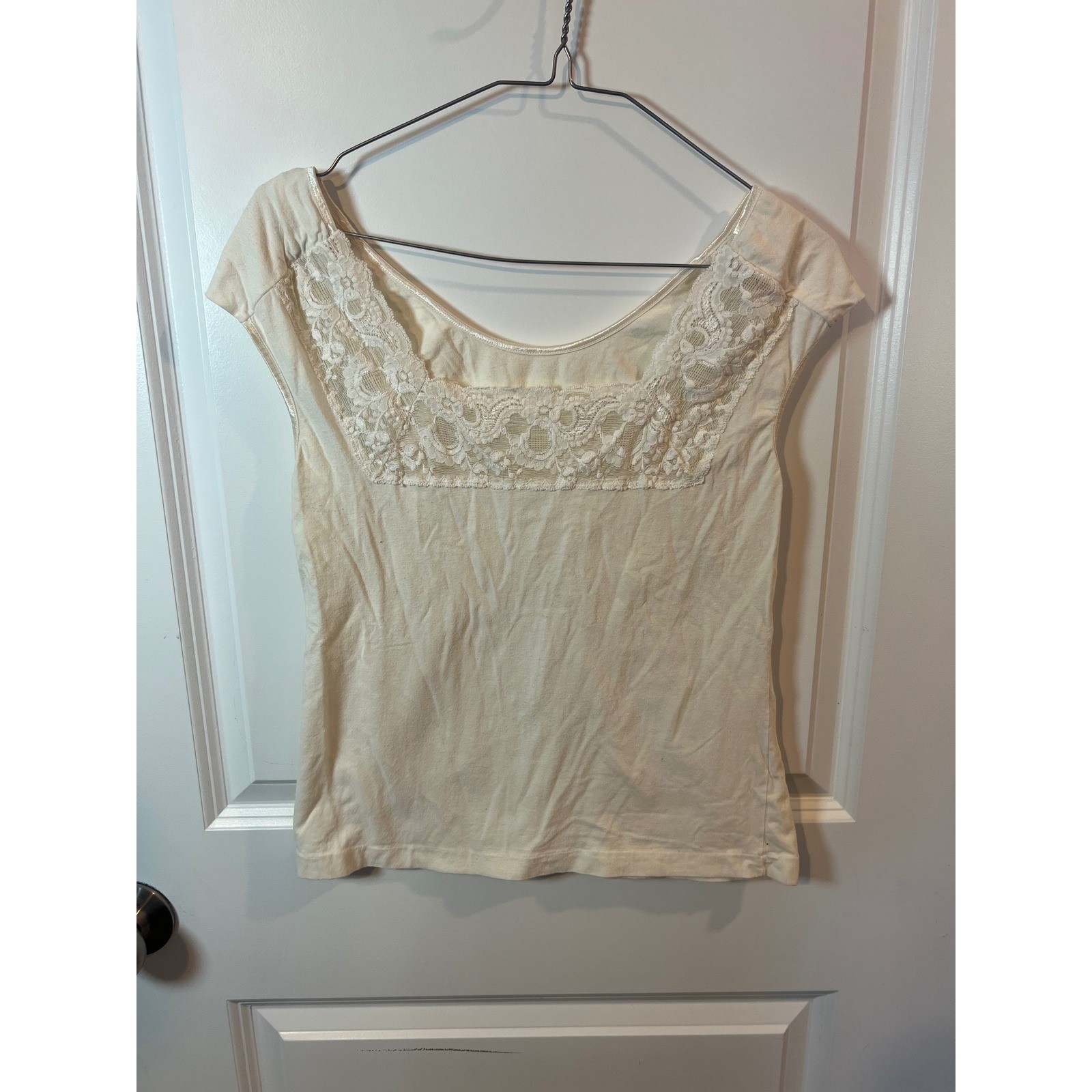 Garista Womens Sleeveless Top Lace Trim Cream Vintage Small