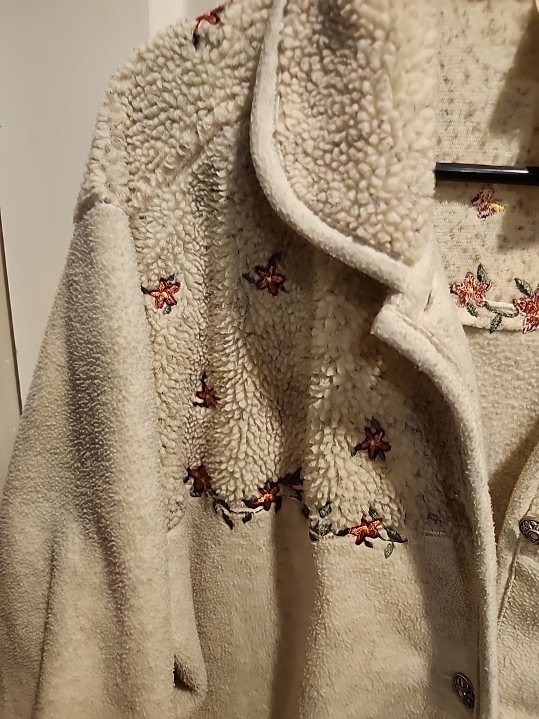 Northern Reflections Sz L Cream Gray Blend Fleece Embroidered Flowers Jacket