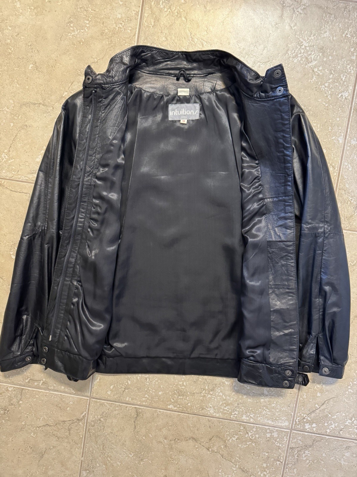Women’s Vintage 1980’s INTUITIONS Black Leather Jacket & Pants Set Size 10-12
