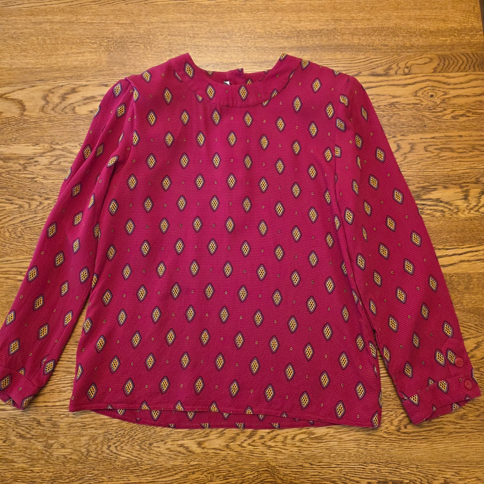 100% Silk Womens Size 8 Constance Saunders Richard Warren Blouse Geometric 80s