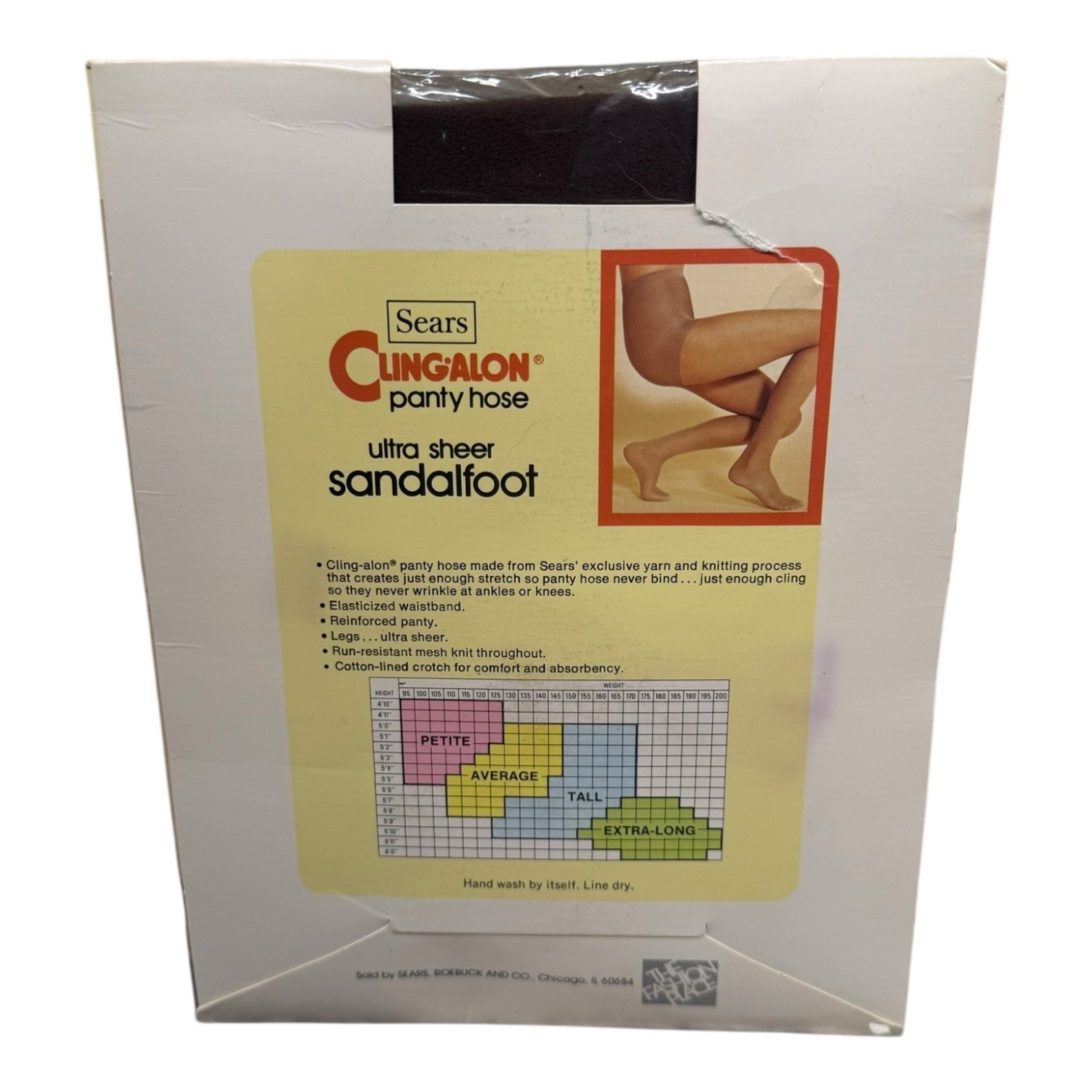 Vintage Sears Cling-alon Pantyhose Ultra Sheer Average Warm Brown Sandalfoot