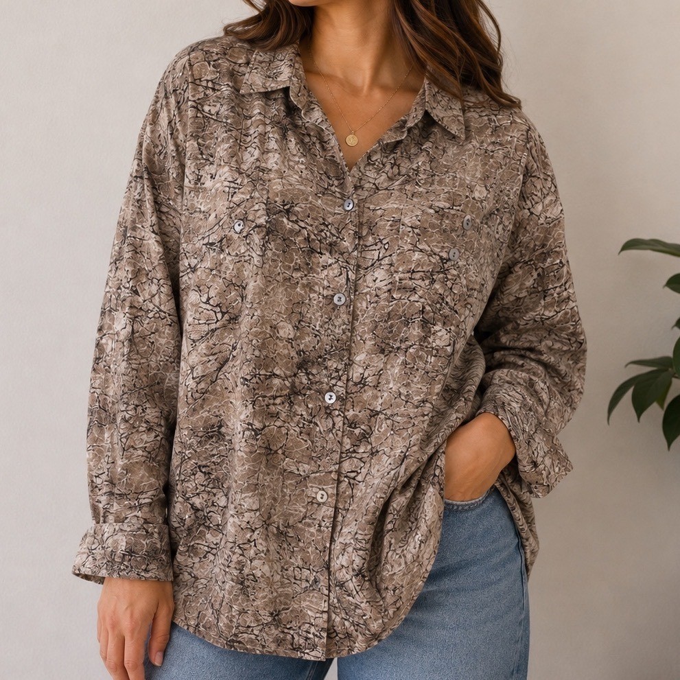 Chico’s SILK Blend Button Up Blouse Women’s Medium Animal Print Career Top