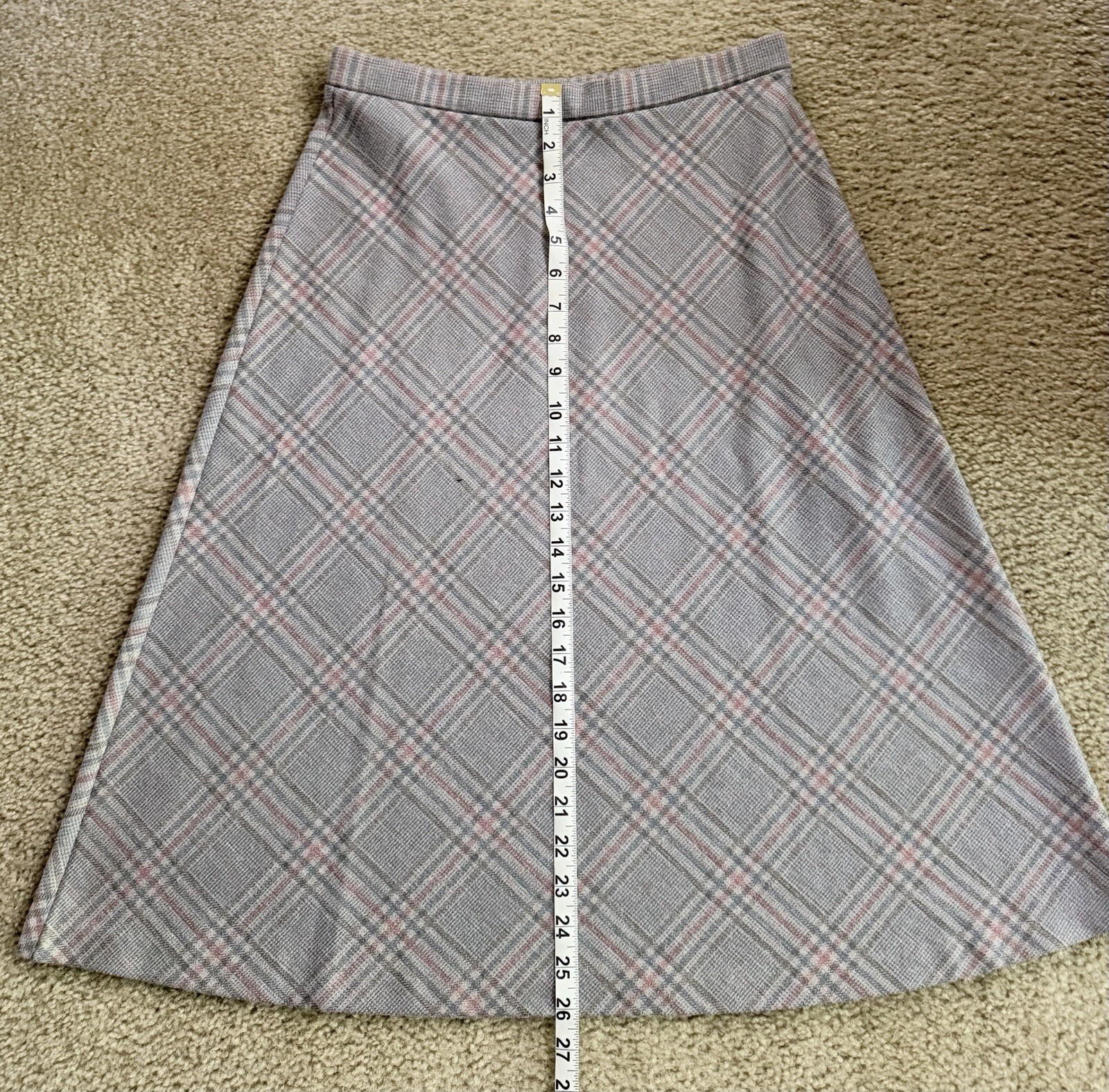 Nikki Vintage 1950s Skirt Fit And Flare Pale Pink & Lavender Plaid Womens Small