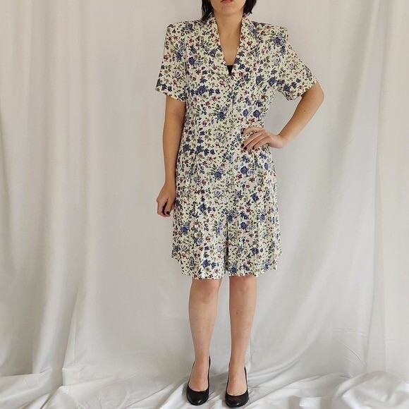 90s White and Purple Rose Print Romper