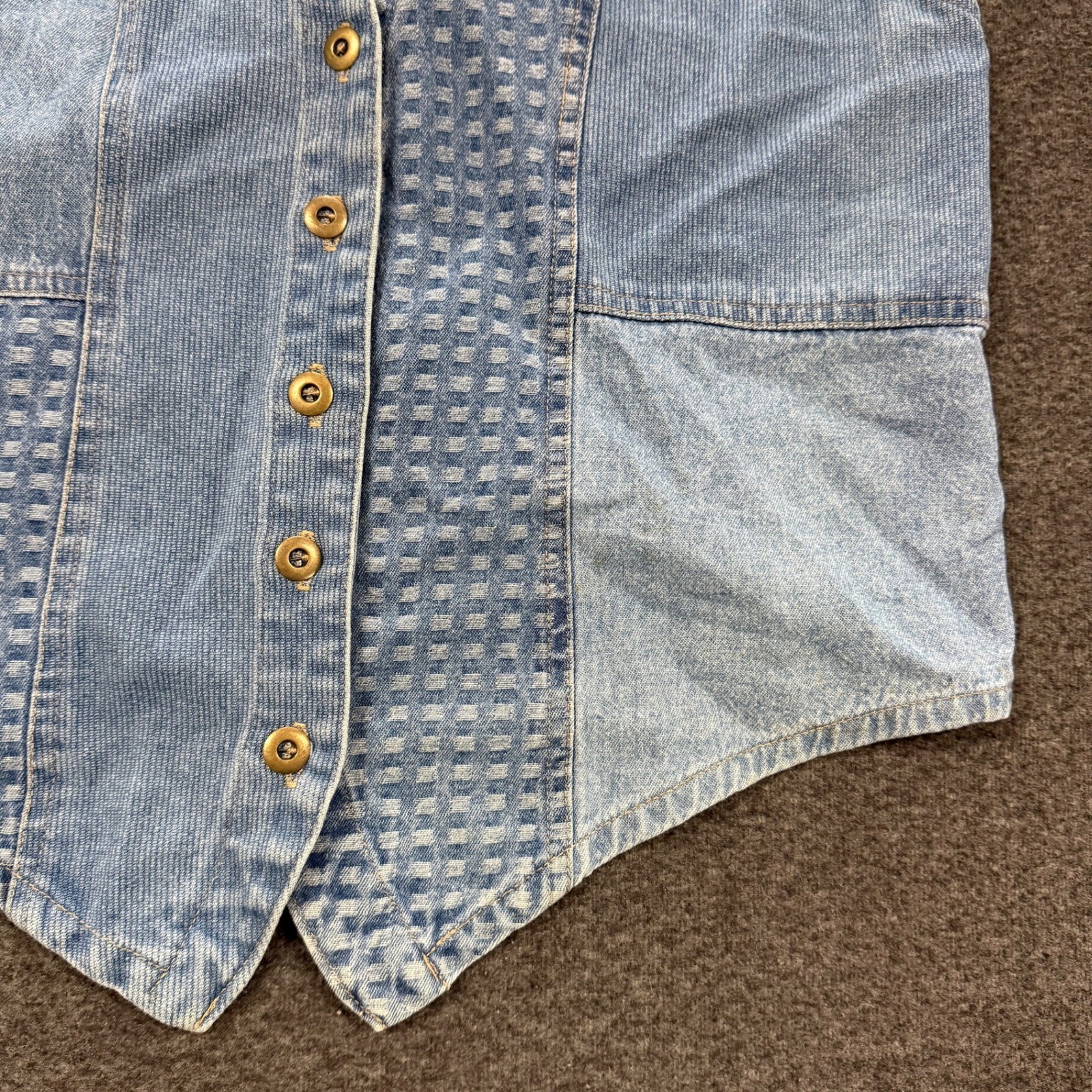90s Stampede Patchwork Denim Vest Womens Small Blue Good Corduroy Western 1895