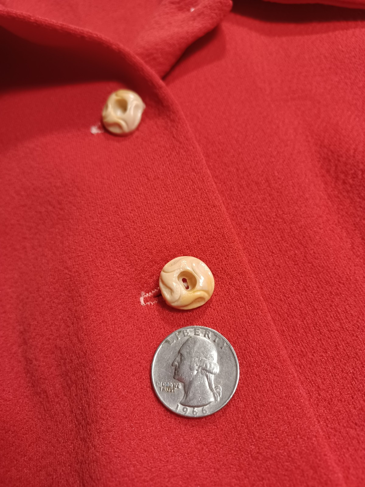 True VTG Mod Mid-century 1960s 1970s 100% Polyester Button-up Shirt Jacket Red M