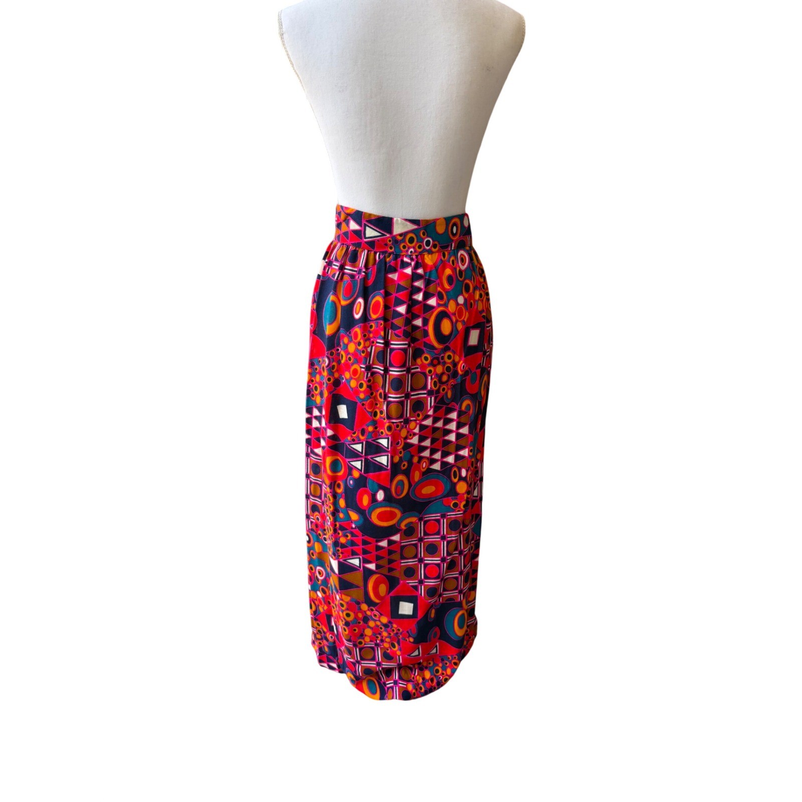 Vintage Geometric Abstract Print Maxi Skirt Retro Small / 6 Pink