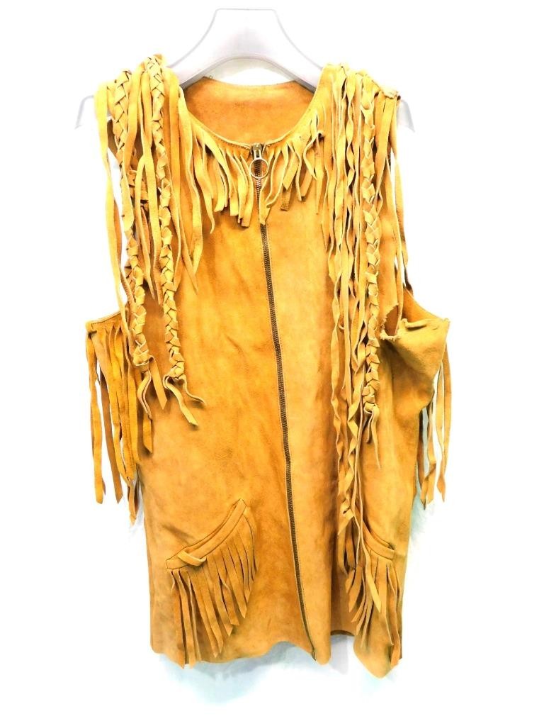 Vintage S Brown Suede Leather Fringe Vest Jacket Full Zip Western Hippie READ