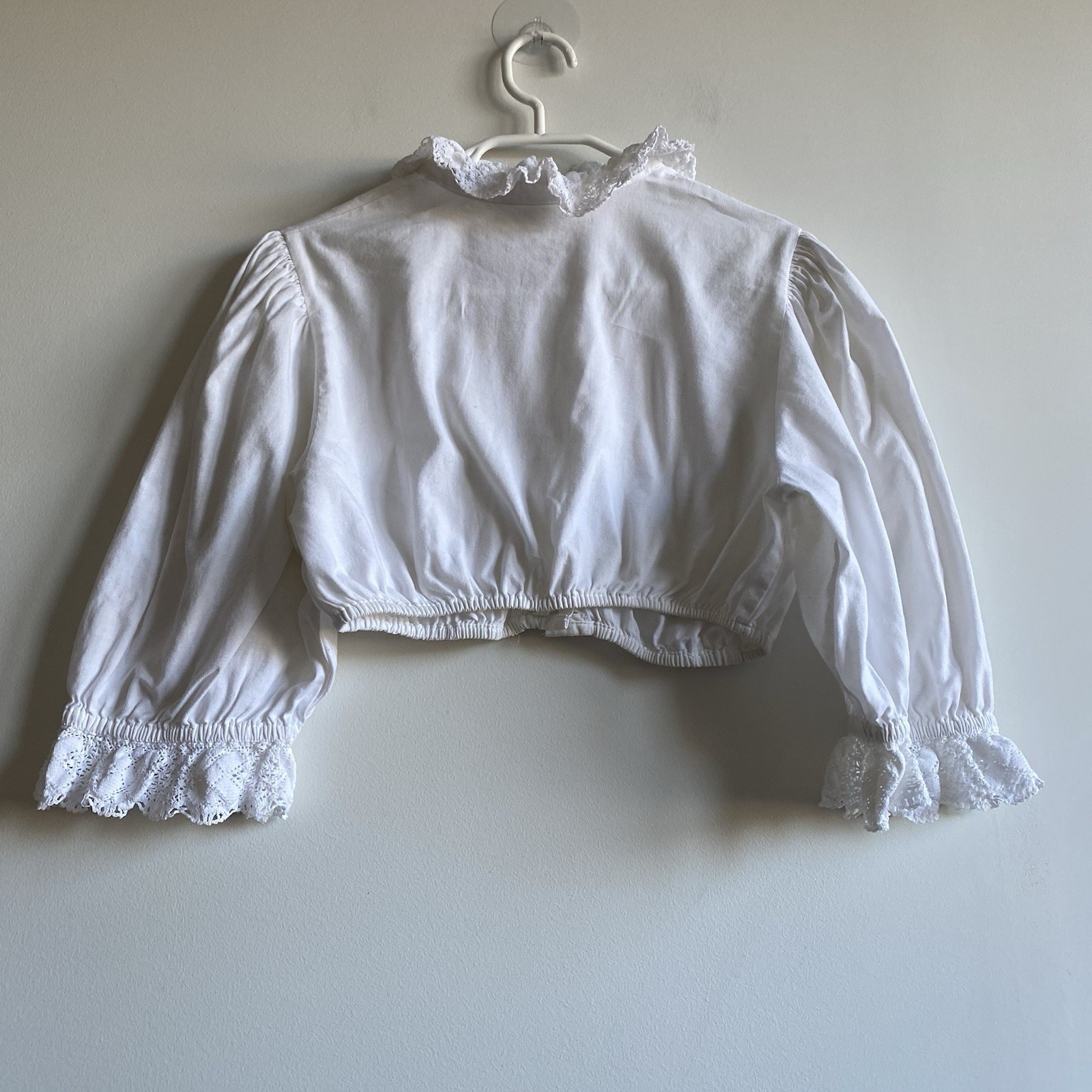 Vintage Austrian Dirndl Blouse 44 M L White Lace Puff Sleeve Cottagecore Top
