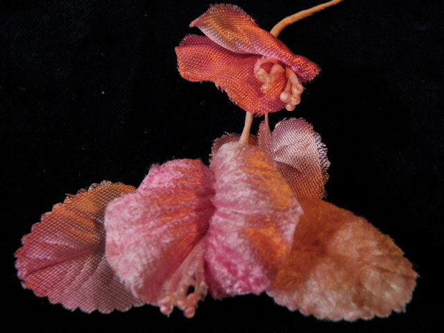 Vintage Millinery Flower Pink Velvet Satin Sweet Pea Stem Hat Wedding or Hair IB