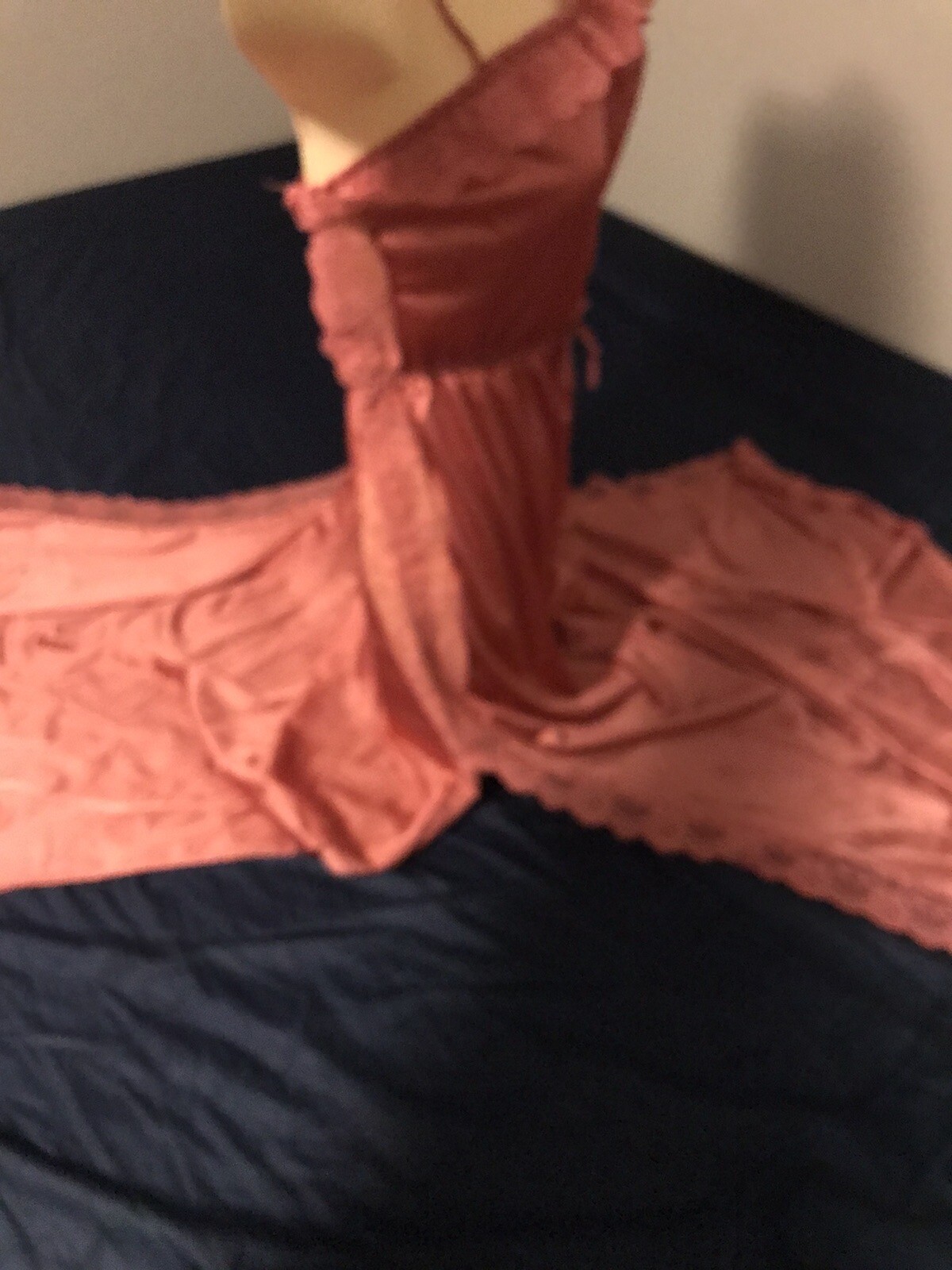 Vtg M Tall Lady Cameo Salmon Soft Nylon Nightgown Negligee Gown Lace