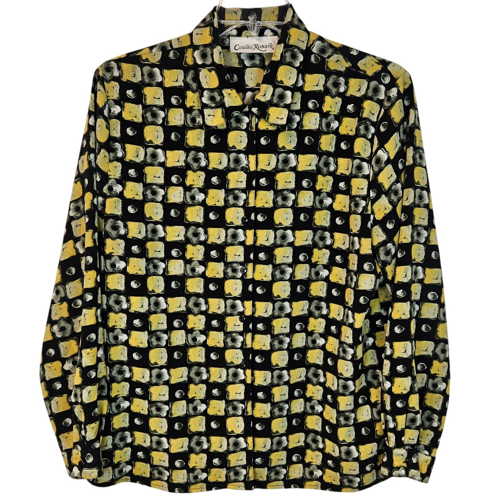 Claudia Richard 14 Blouse Abstract Geometric Floral Whimsigoth Mod 90s VTG