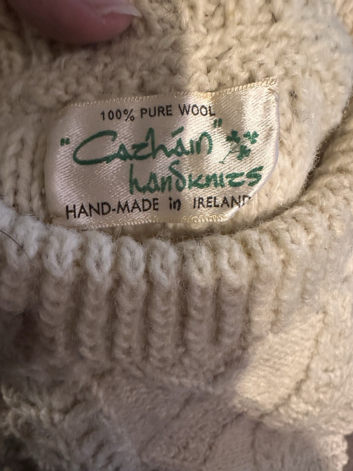 Vintage Ireland Handmade Cahuin Handknits Women’s L 100% Wool Ivory