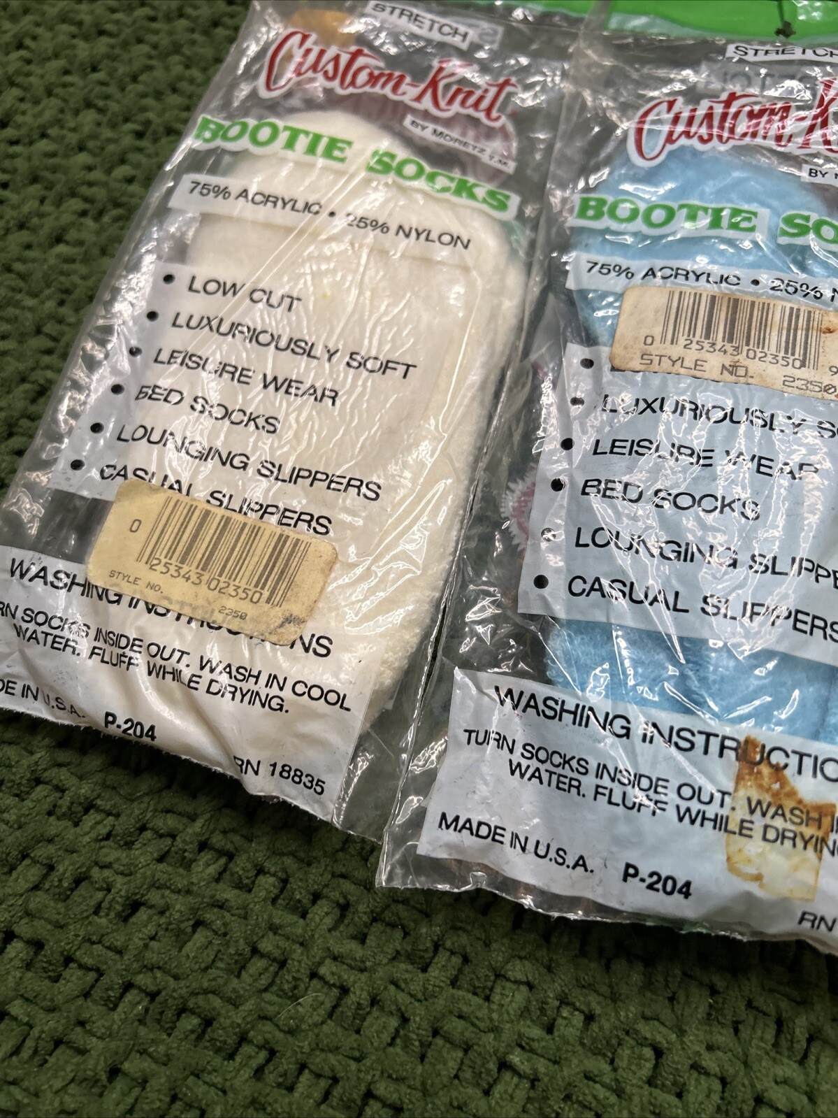Orlon Booties Socks Lot Acrylic Nylon Blue & White Booties 2 Pack VTG NOS Fuzzy.