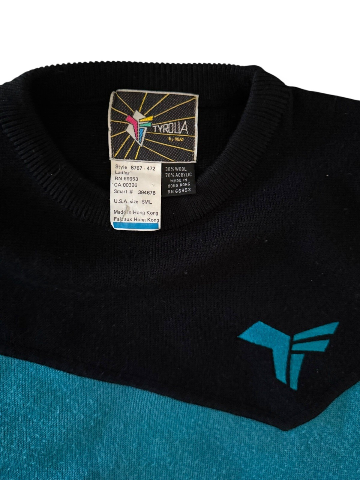 vtg 80s TYROLIA By Head Wool Bl Ski Sweater Pullover Crew Retro Womens Sz S