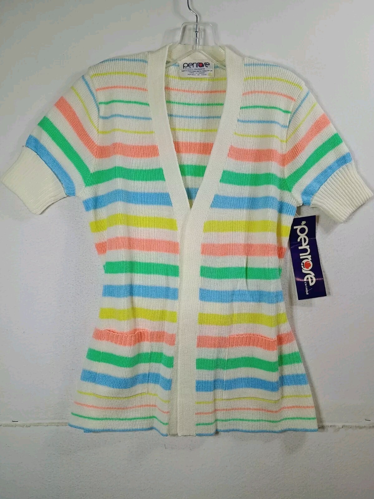 Penrose Striped Short Sleeve Cardigan Sweater w Pockets & Belt XS Vintage NWT