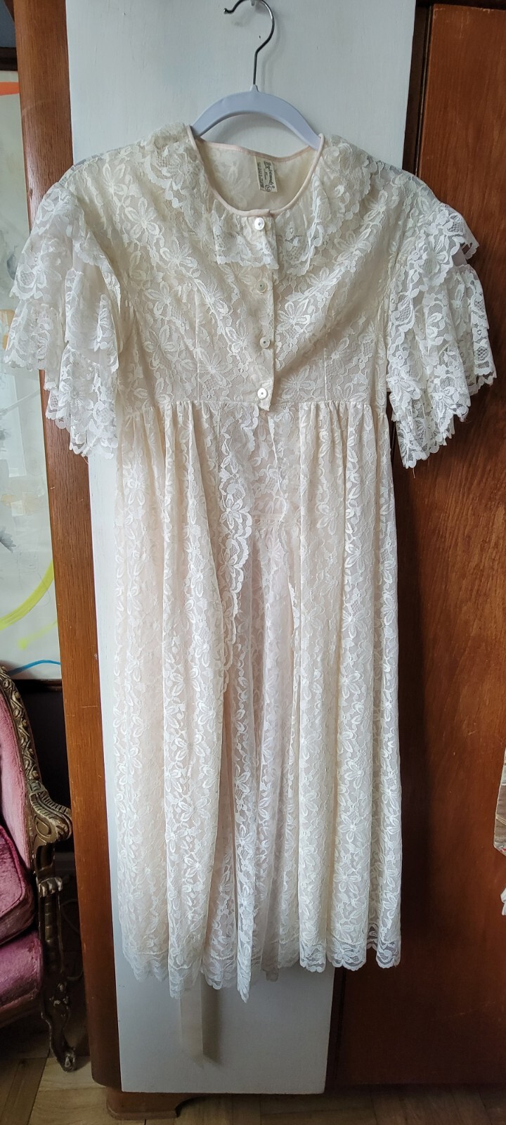 Vintage Aristocraft By Superior Lace Lingerie Robe+Nightgown Peignoir 2pc Sz 32