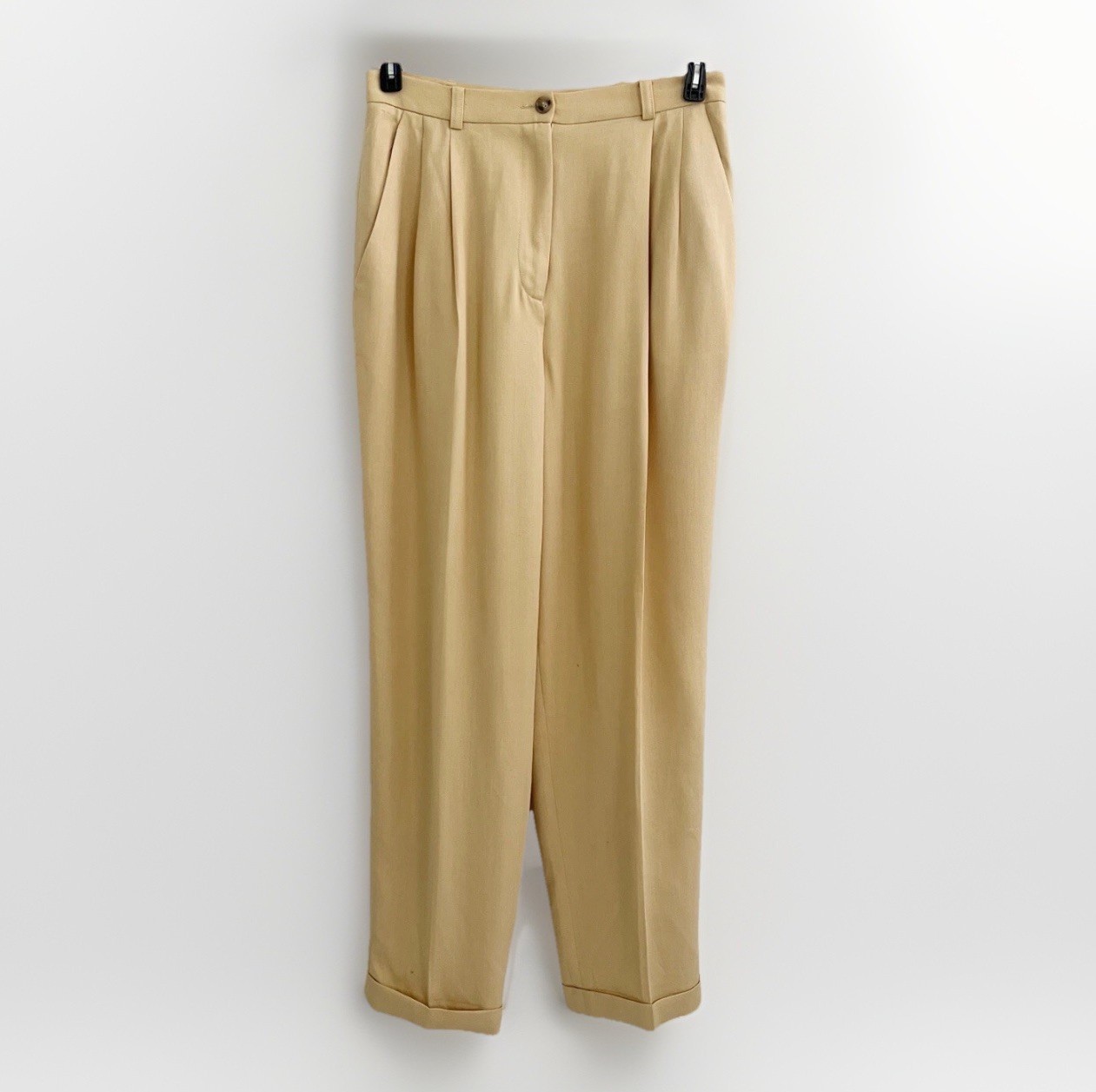 Vintage Ann Taylor Wool Pants Cream Petite Size 6 Cuffed Pleated Career Womens