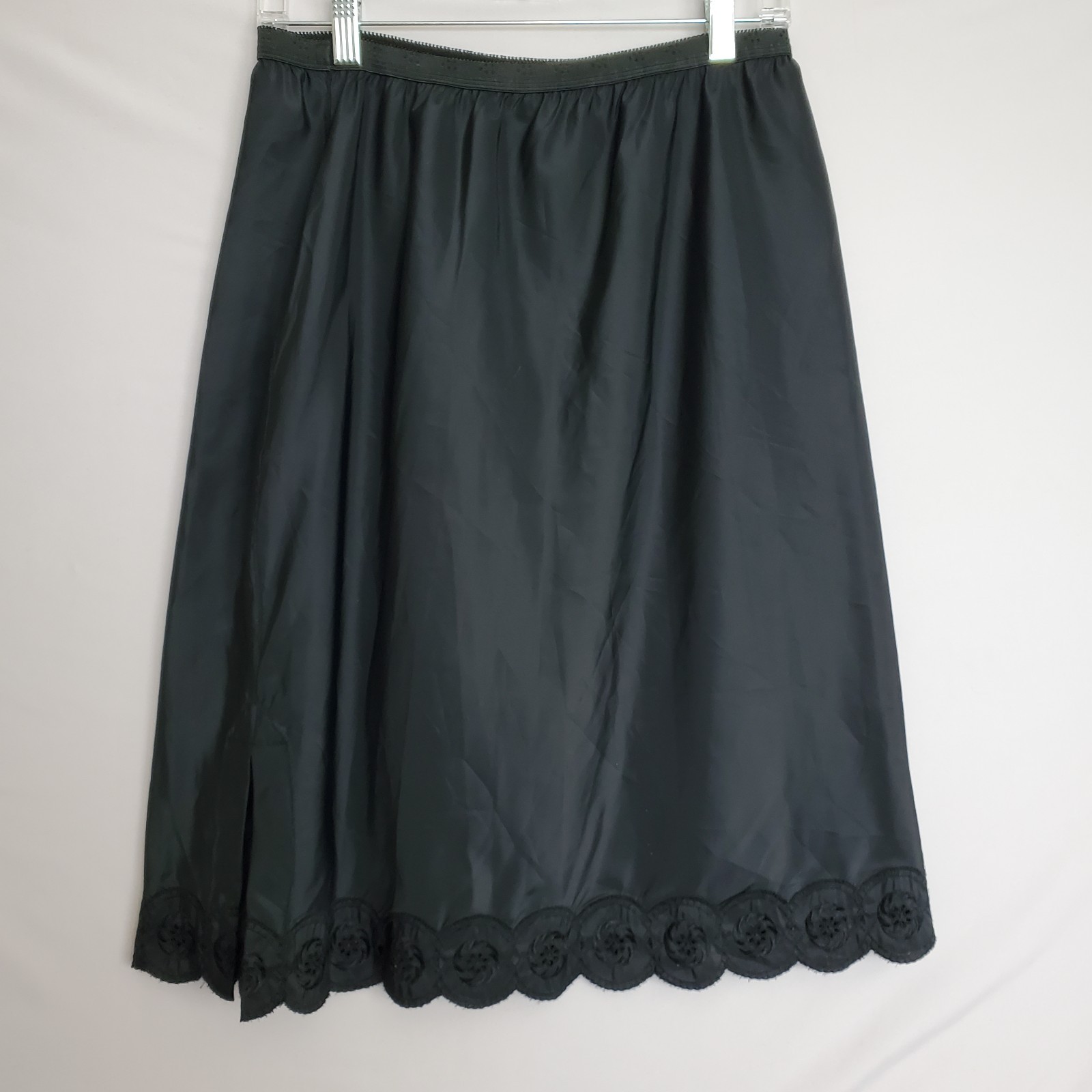 Vintage Dutchmaid Half Slip Skirt 38 Black Nylon Scalloped Embroidery Whimsigoth