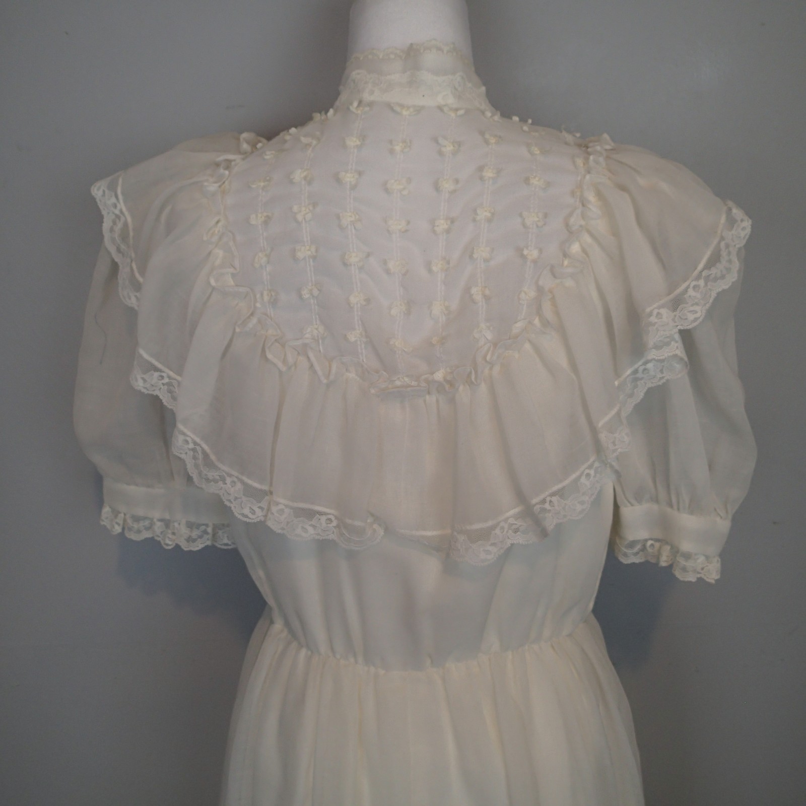 Vintage Candi Jones 70s Prairie Edwardian Style Dress With Sheer Ruffle sz 7