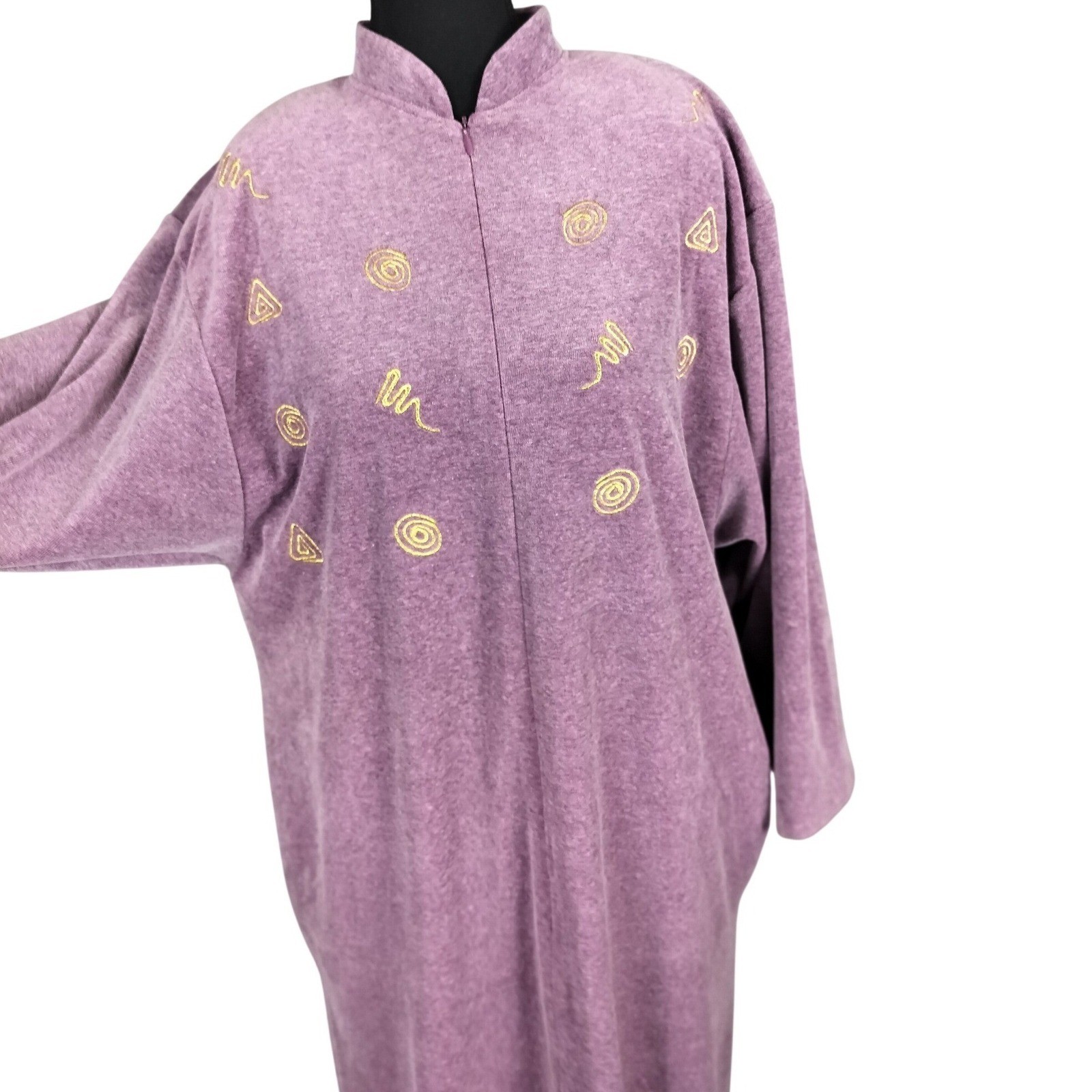 Vintage Velvet Velour Zip Loungewear Robe Size S Purple Gold Faye & Bernard