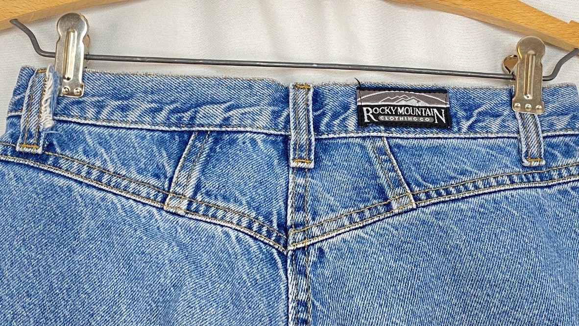Vintage 1980s high waist jeans 25 34 side buttons ROCKY MOUNTAIN 29 blue denim
