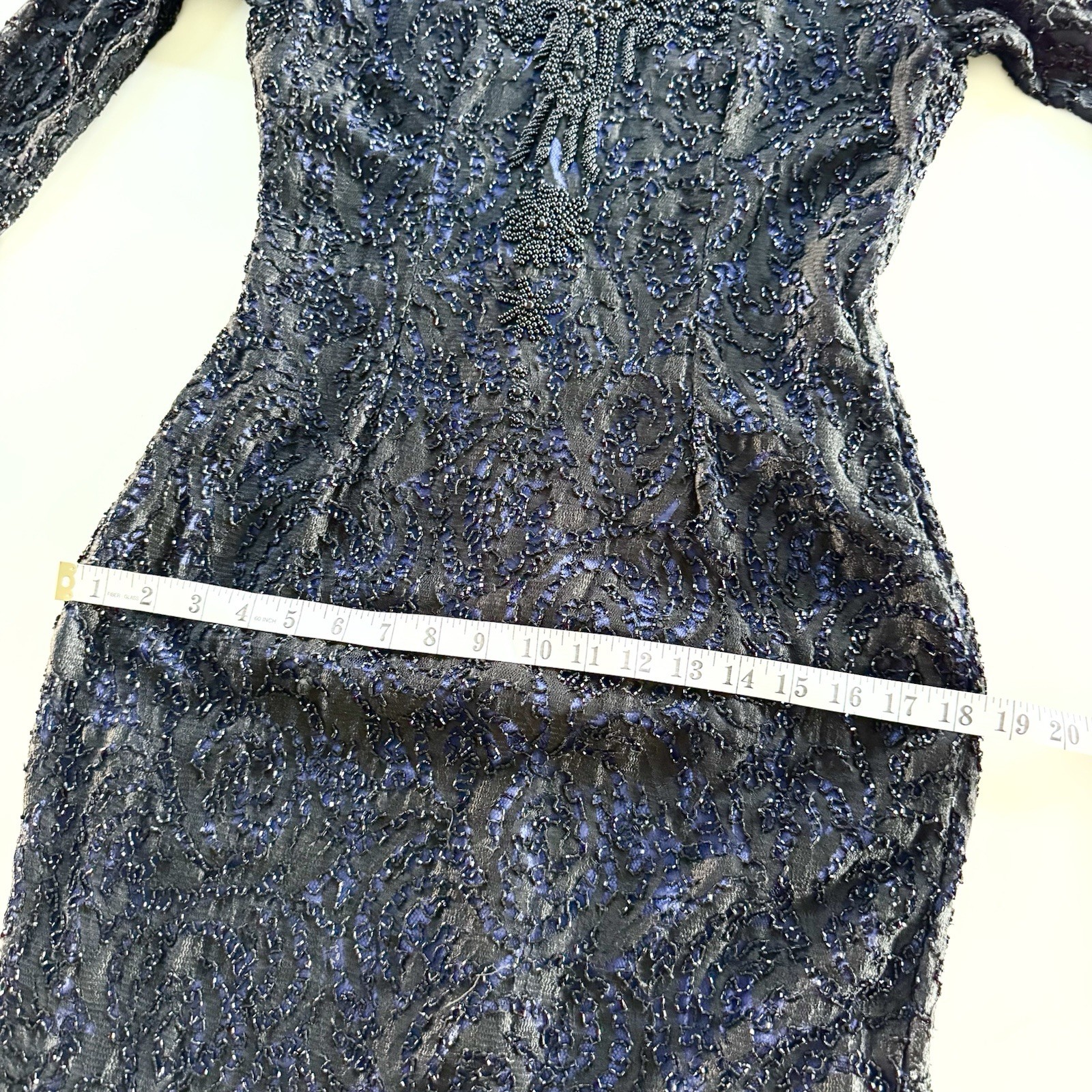 Vintage Handmade Regal Black Beaded Evening Gown With Front Slit Size Small