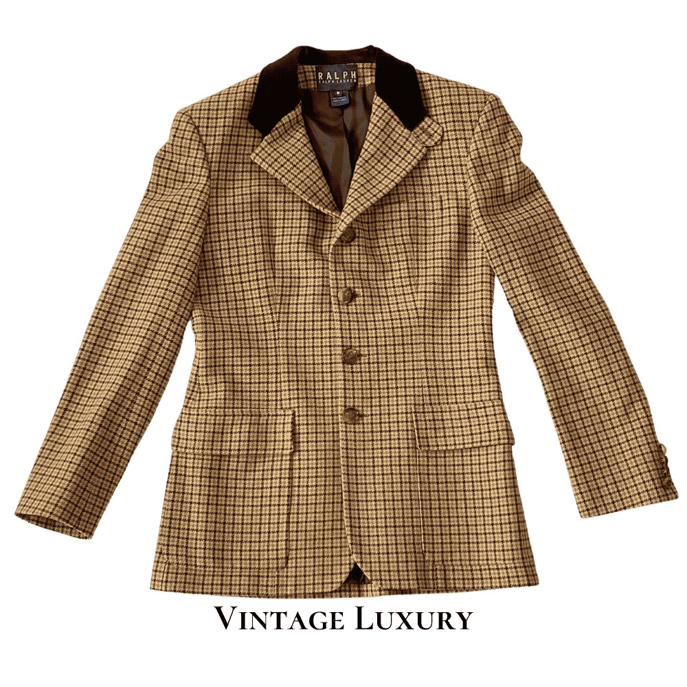 Vintage Ralph Lauren Women’s Tweed Velvet Collar Blazer – Size 8