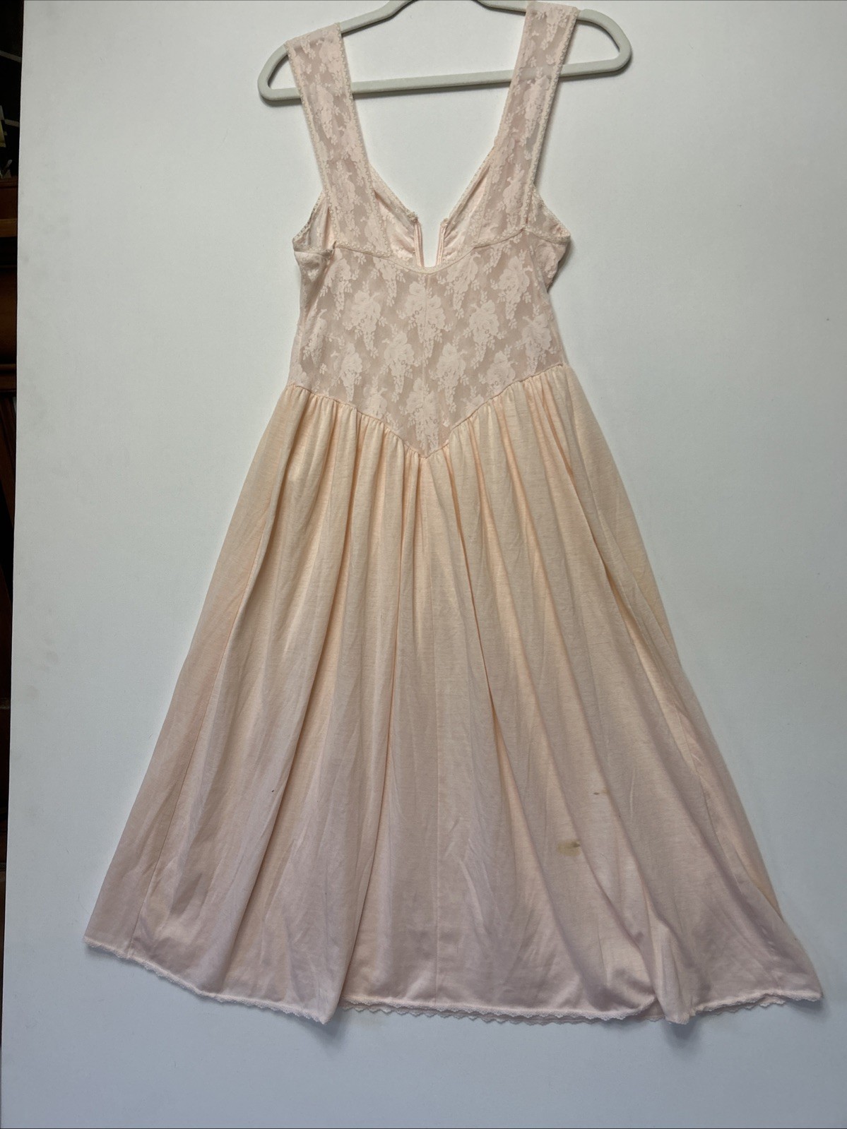 Vintage 80s Victoria Secret Gold Crown L Stretch Lace Bodice Nightgown Pink