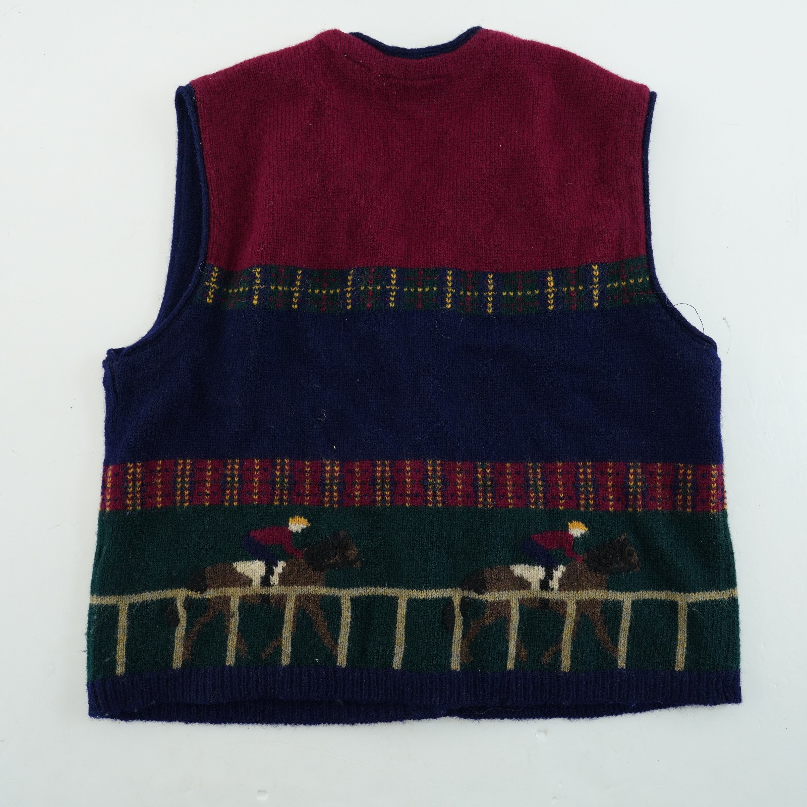 Robert Scott Ltd Vintage Sweater Vest women’s XL Hand Knit HORSE RACE equestrian
