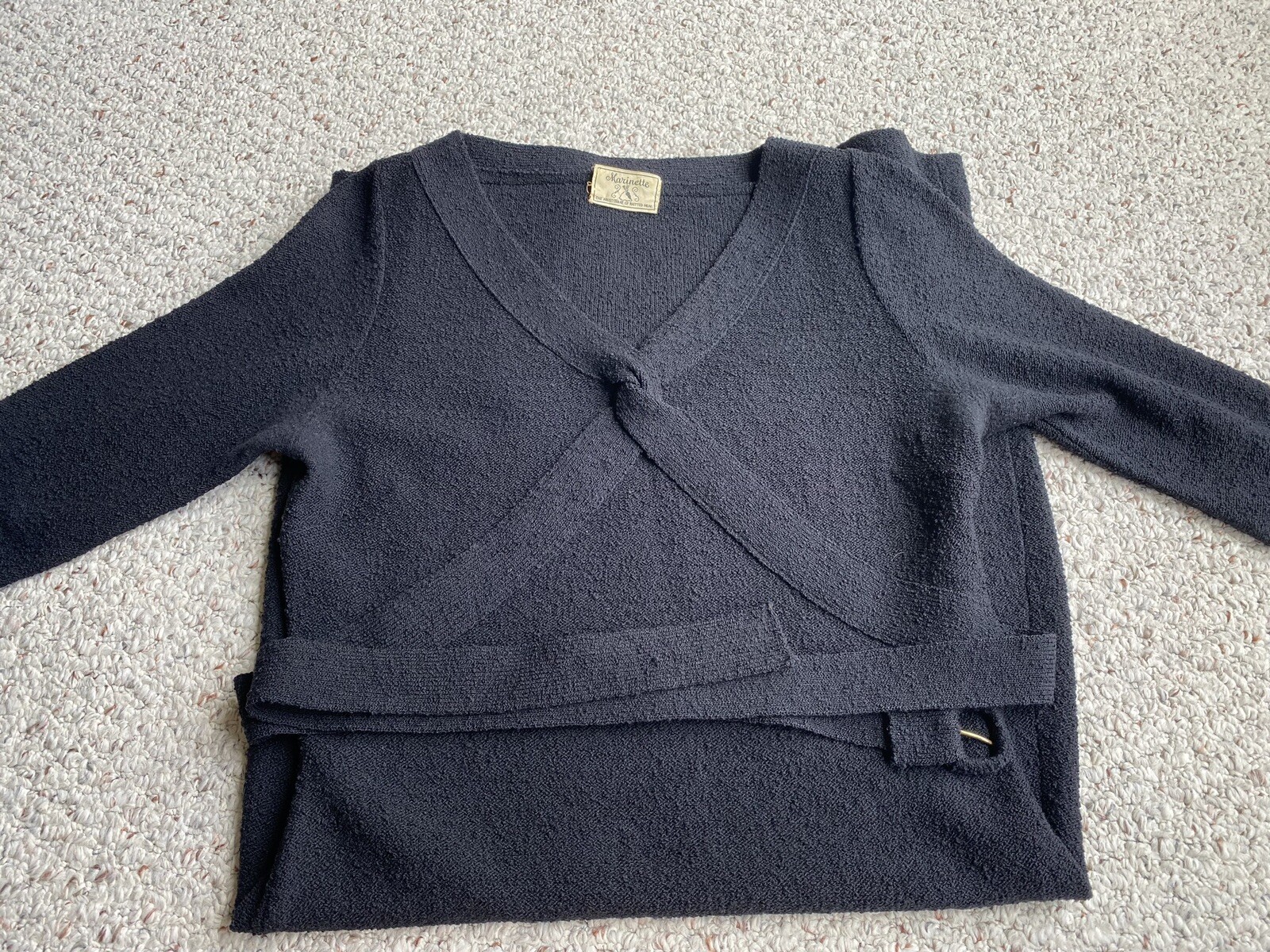 1930s Rare Black Hand-Knit Dress by Marinette w/ Belt