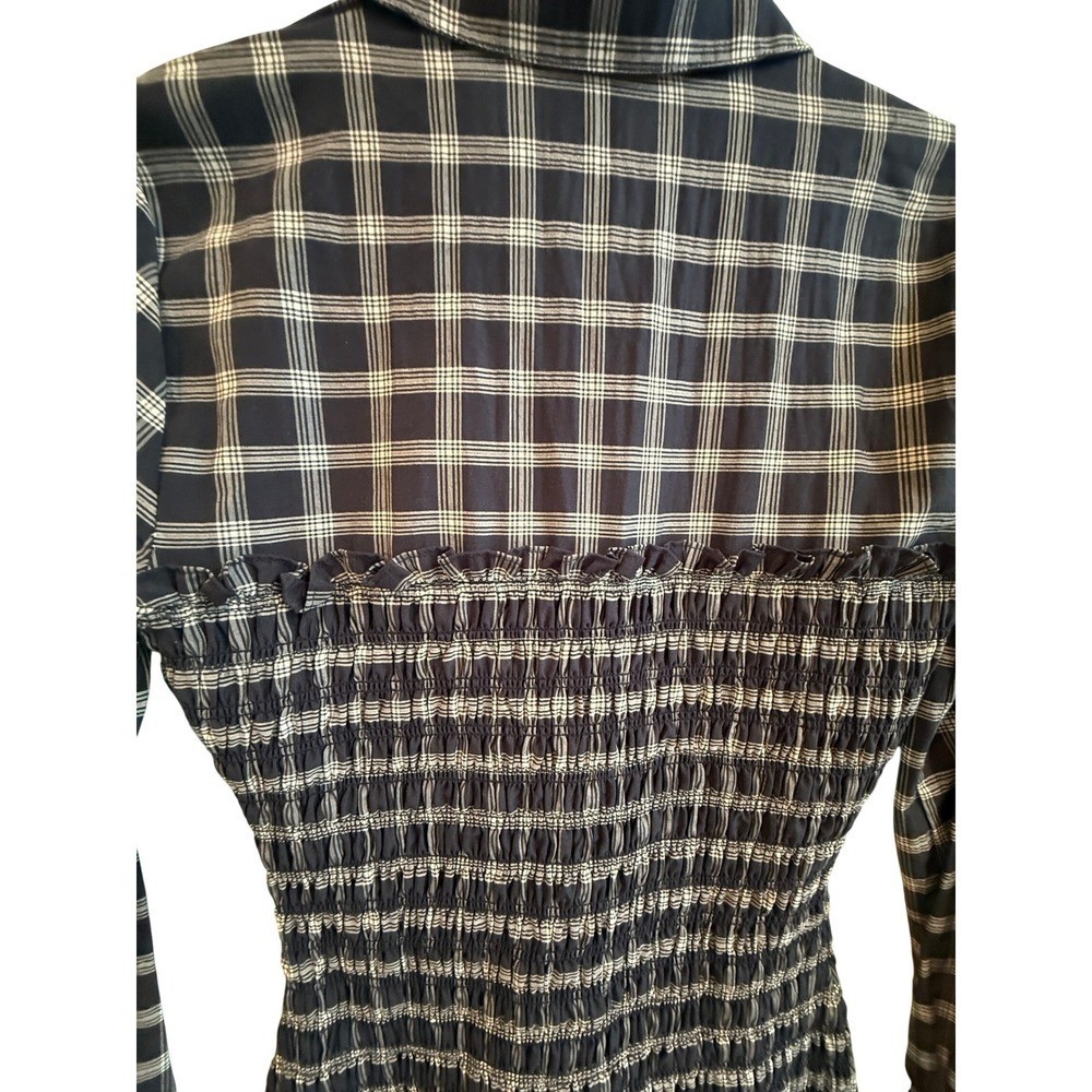 Veronica Beard Jeans Plaid Shirred Smocked Mini Shirt Dress Size XS Western