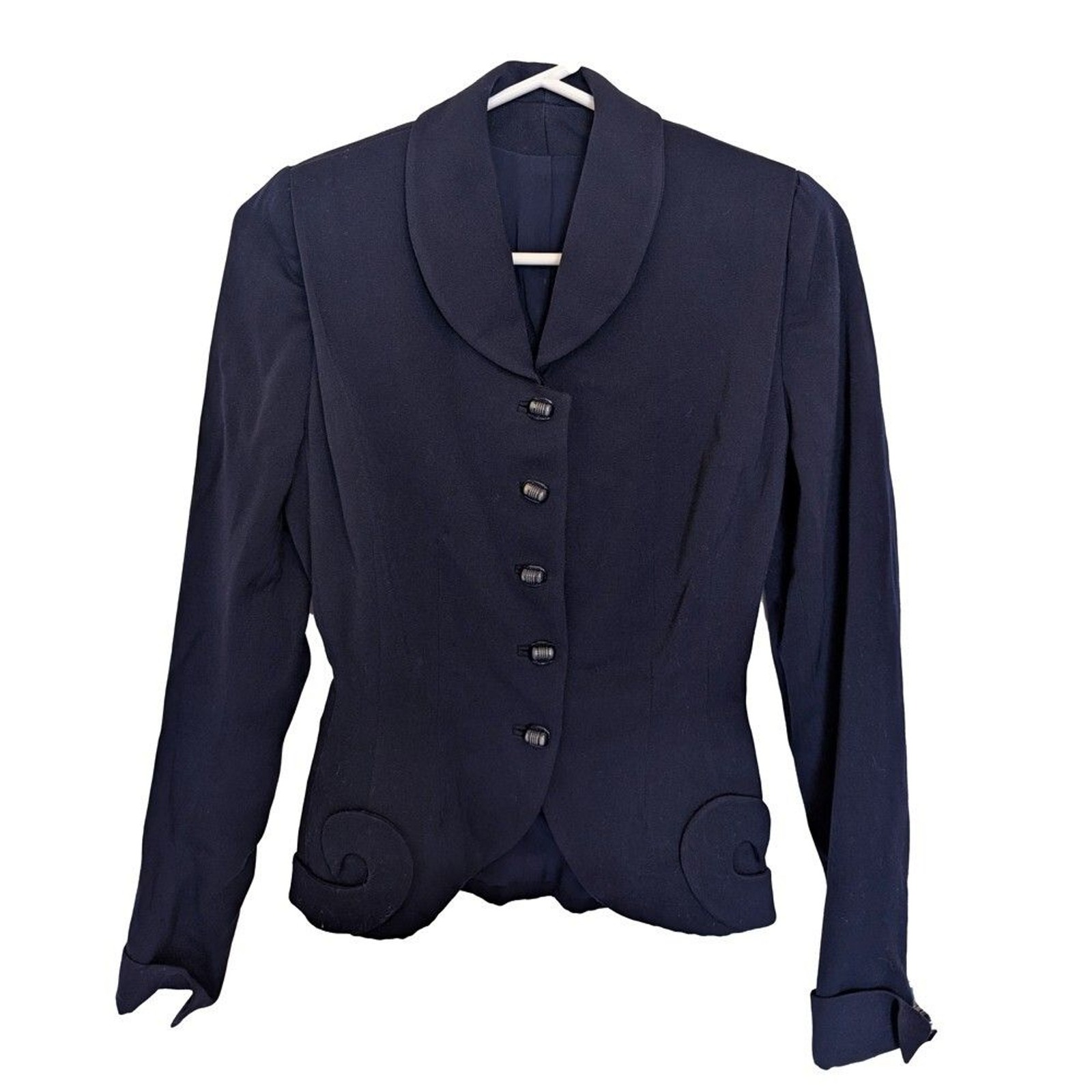 Vintage 1940s Navy Blue Womens Jacket Blazer Lined Amazing Details Button Down