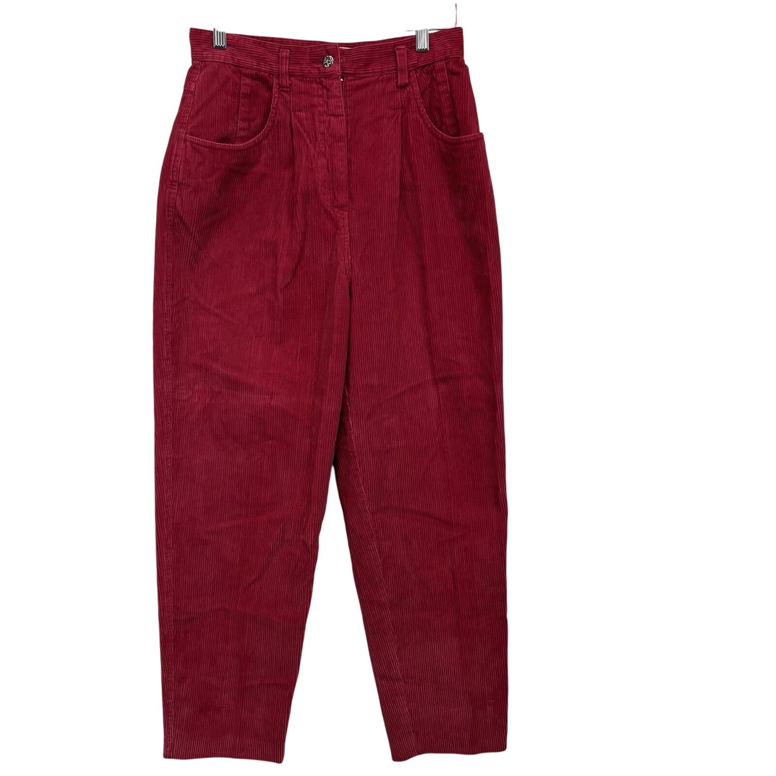 Cambridge Dry Goods Corduroy Pants Waist 26 Red High Waisted Pleated Mom VTG 90s