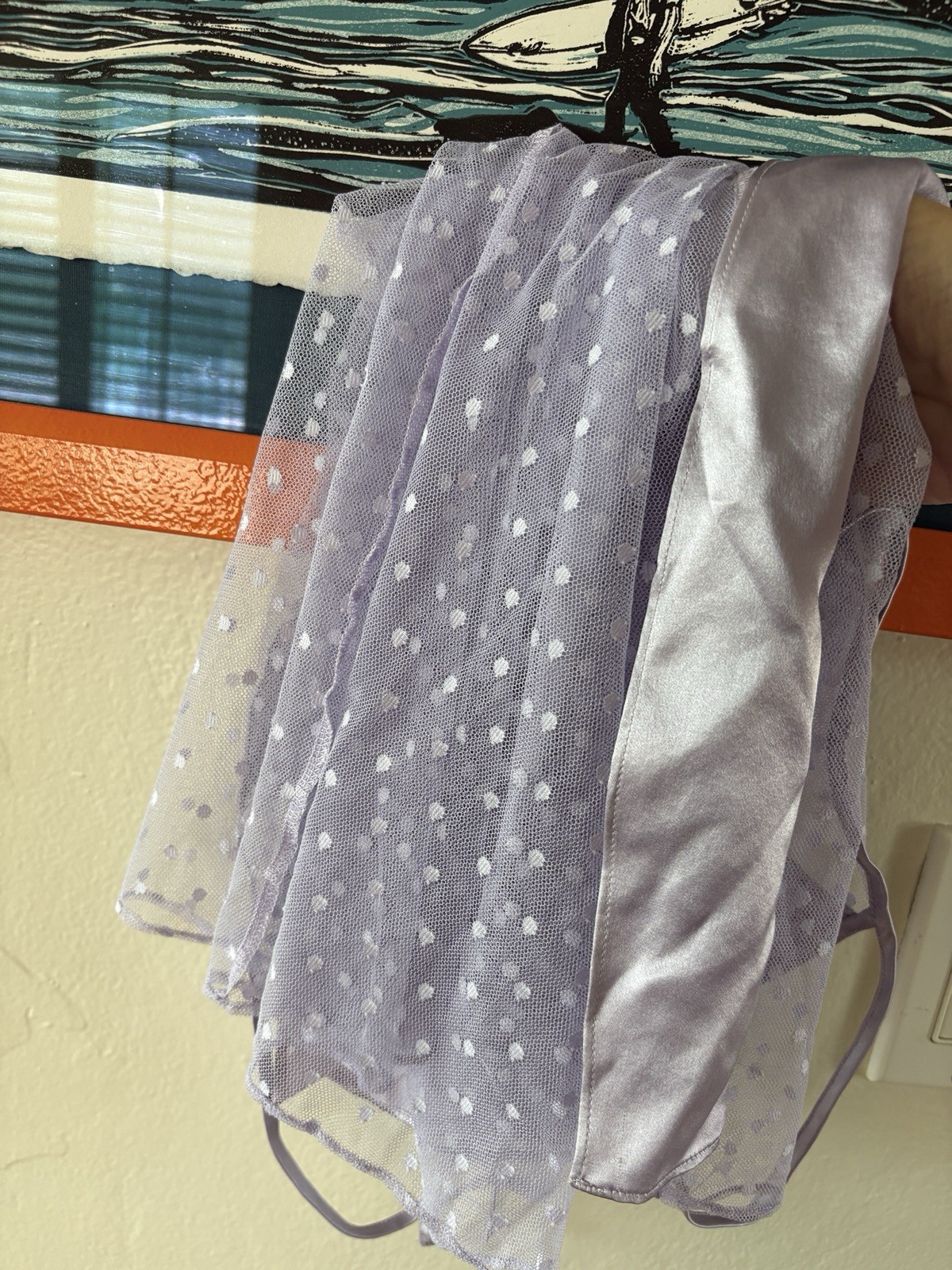 VTG Victoria’s Secret Babydoll Large Lilac Purple Polka Dot Silky Negligee NWT