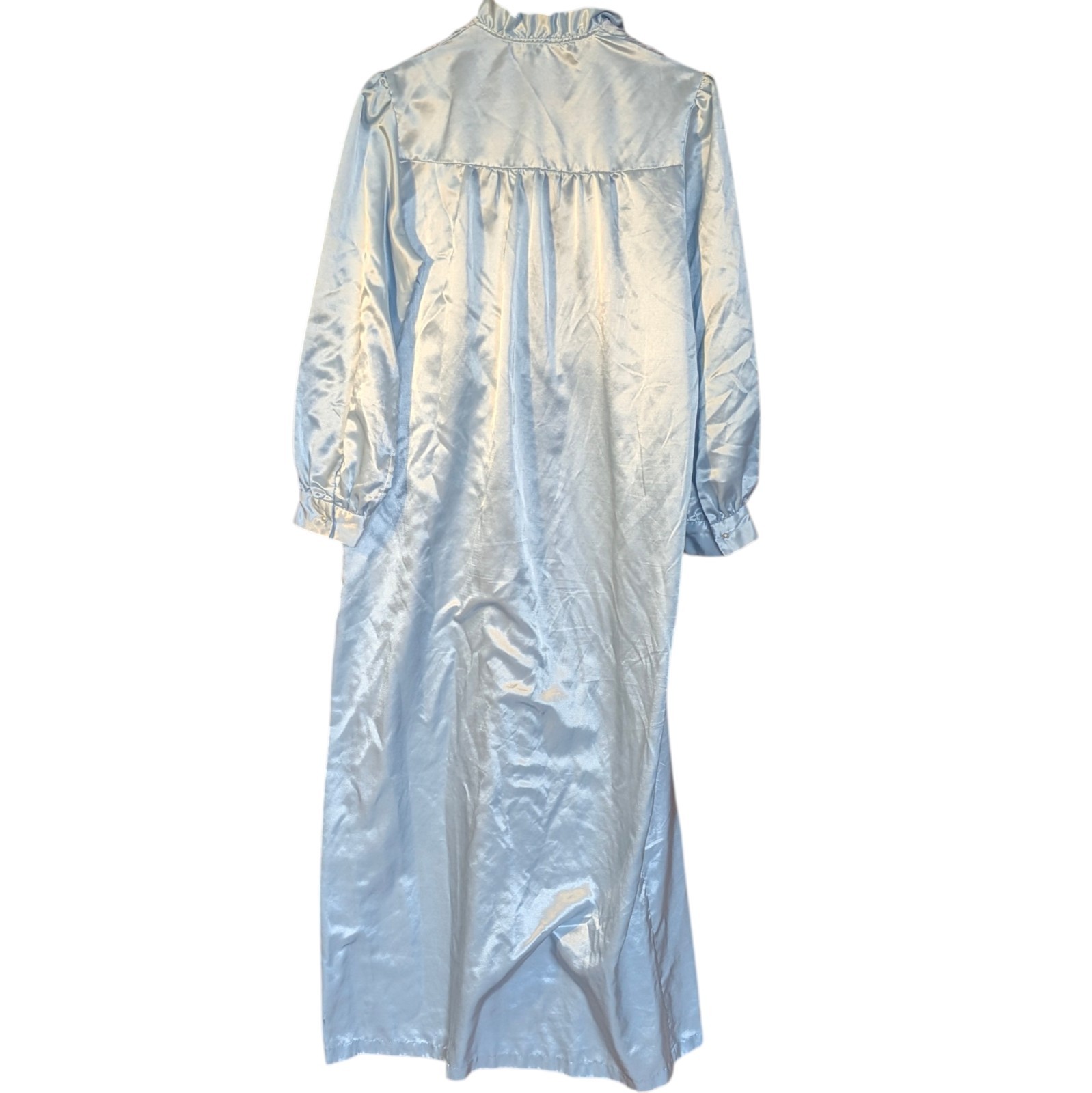 Jodie Arden Vintage Satin Nightgown S Blue Flowers Sleepwear Full Length