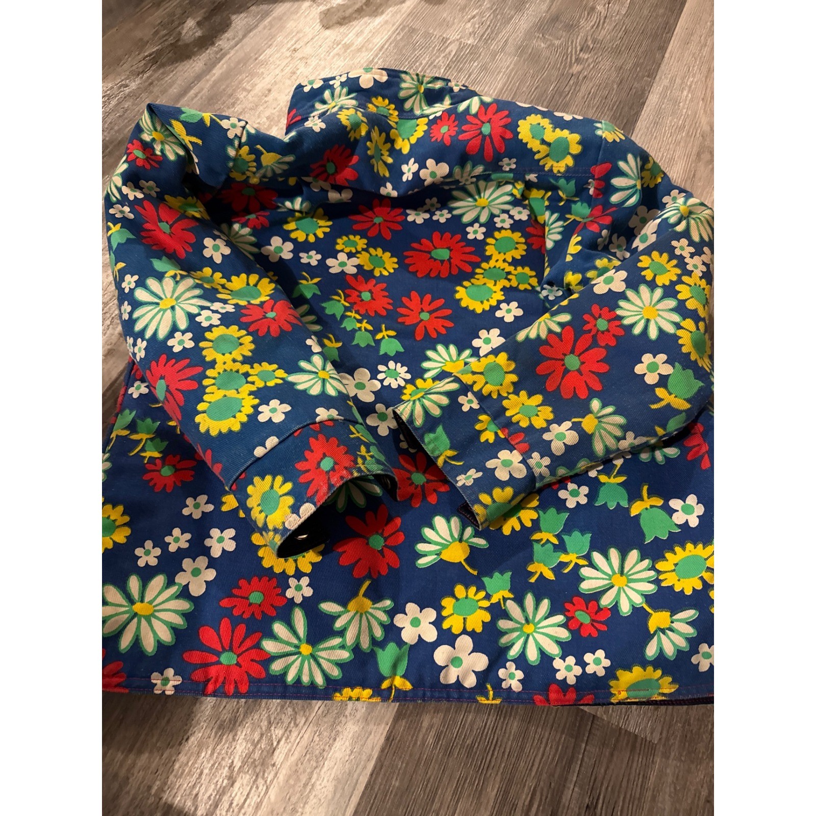 Vintage Swing West Floral Print Quilted Lined Jacket Blue Yellow Red Womens