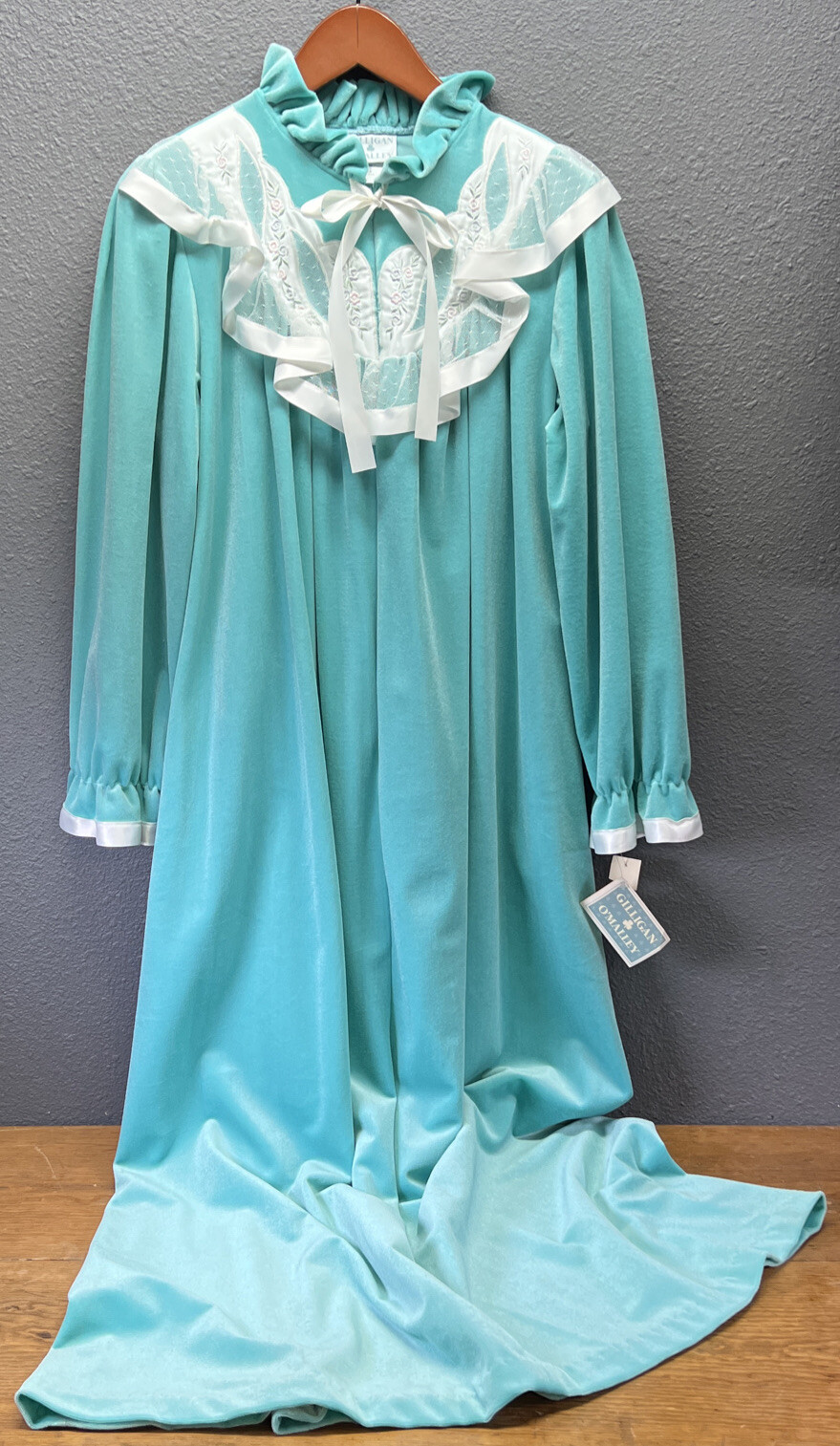 GILLIGAN OMALLEY Women’s L Vtg Prairie Cottage Core 1/2 Zip Turquoise Velvet
