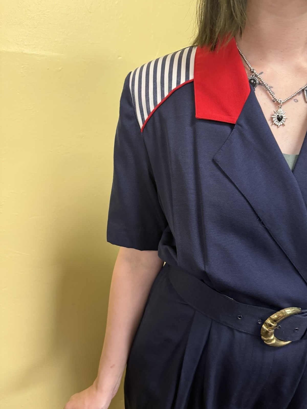 Vintage 80s/90s John Roberts Navy Rayon Nautical Romper Size M