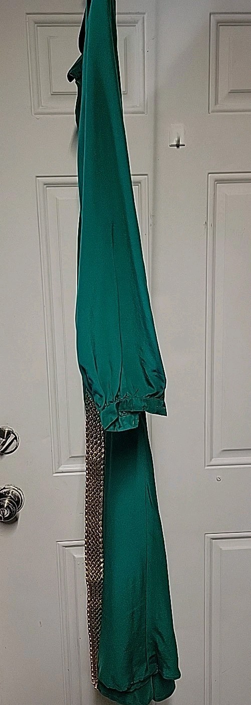Vintage 80s Jerry Regenbogen Silk Dress Retro Glam Green