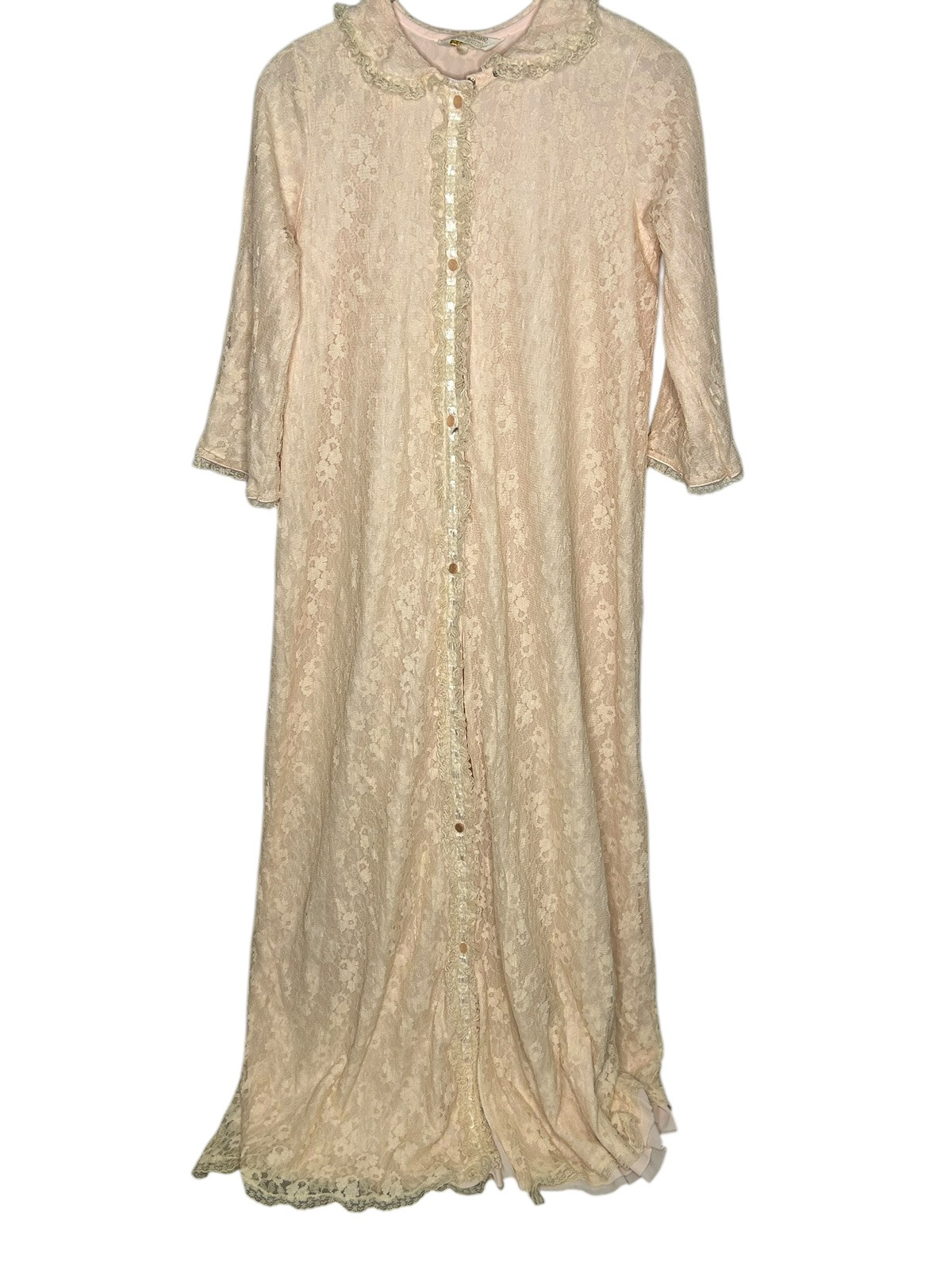 Vintage Miss Elaine S/M Pink lace overlay bathrobe dressing gown