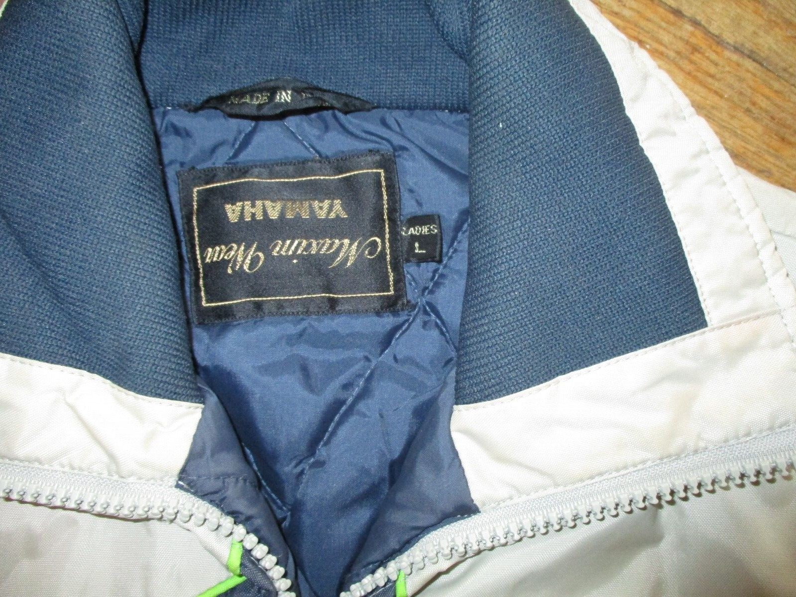 vtg YAMAHA WINTER JACKET Snowmobile Ski Nylon Coat Silver Blue Neon Green Ladies