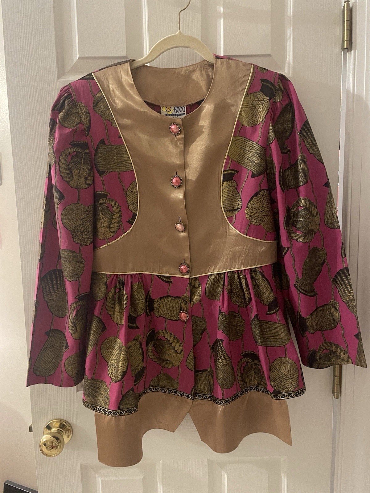 Roco Collection Vintage Peplum Blouse/Blazer – Pink Gold Metallic – 1X