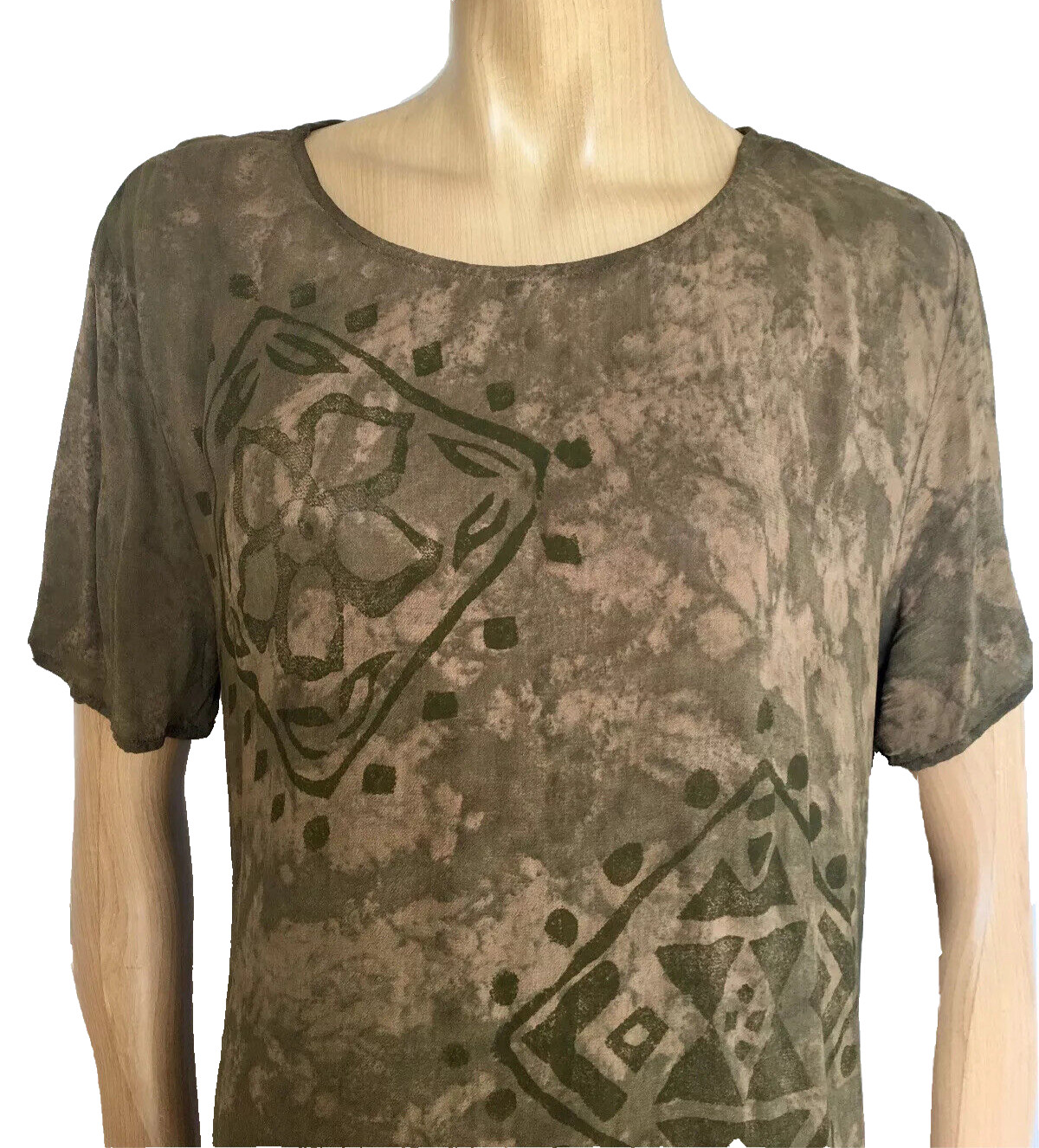 CL Vintage 70s Green Tie Dye Shirt Dress Boat Scoop Short Sleeve Size L